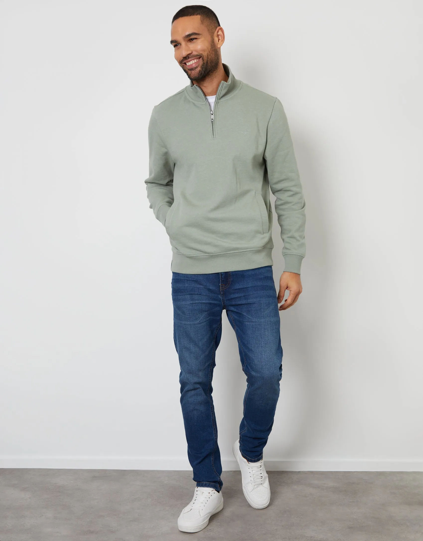 Sage Green Quarter Zip Sweatshirt sold by Threadbare product image thumbnail 3