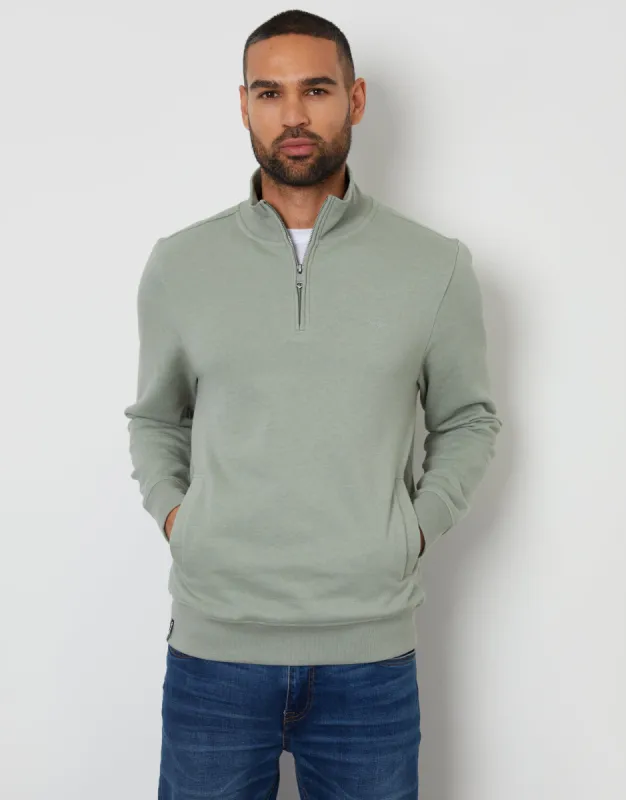 Sage Green Quarter Zip Sweatshirt sold by Threadbare
