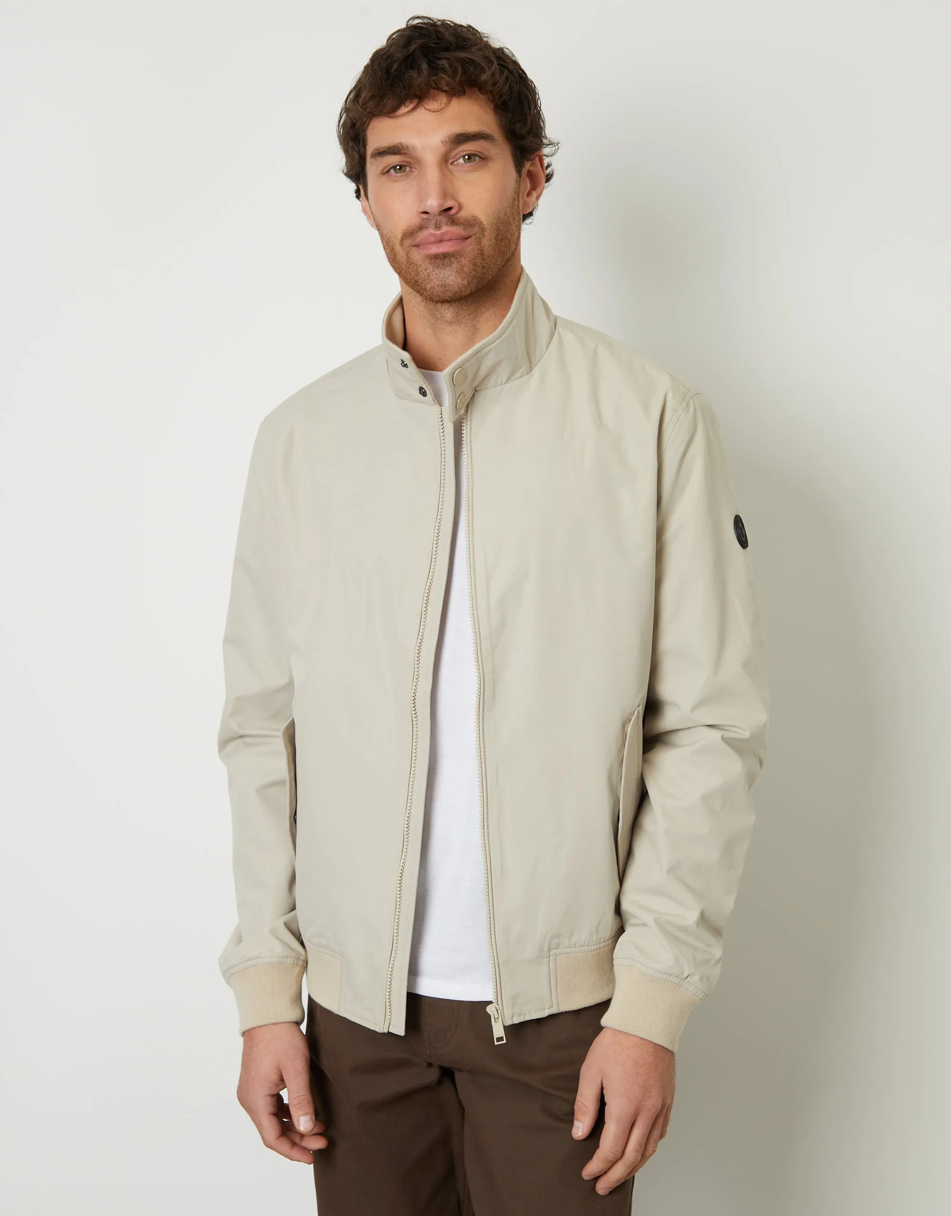 Stone Zip Up Harrington Jacket sold by Threadbare