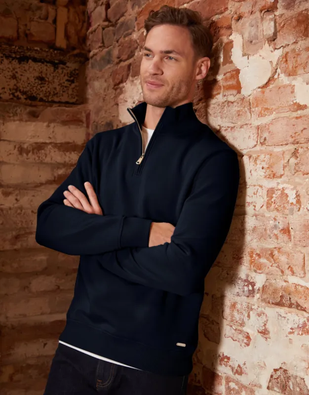Navy Mock T-Shirt Quarter Zip Sweatshirt sold by Threadbare