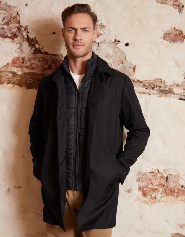 Black Collared Mock Layer Mac sold by Threadbare
