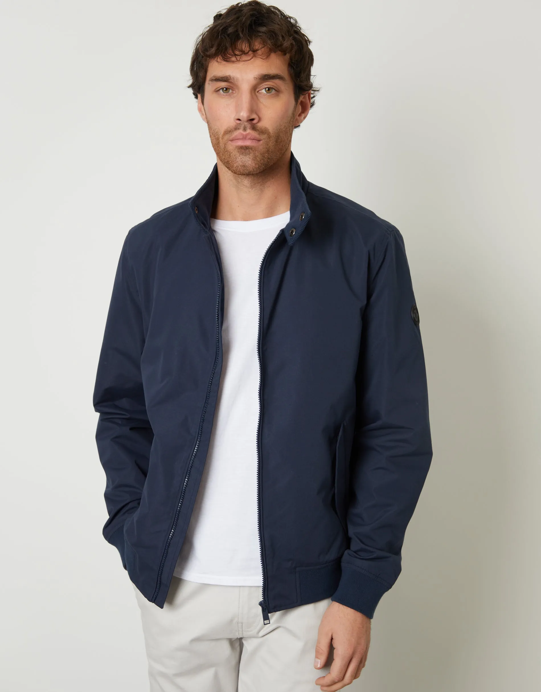 Navy Zip Up Harrington Jacket sold by Threadbare