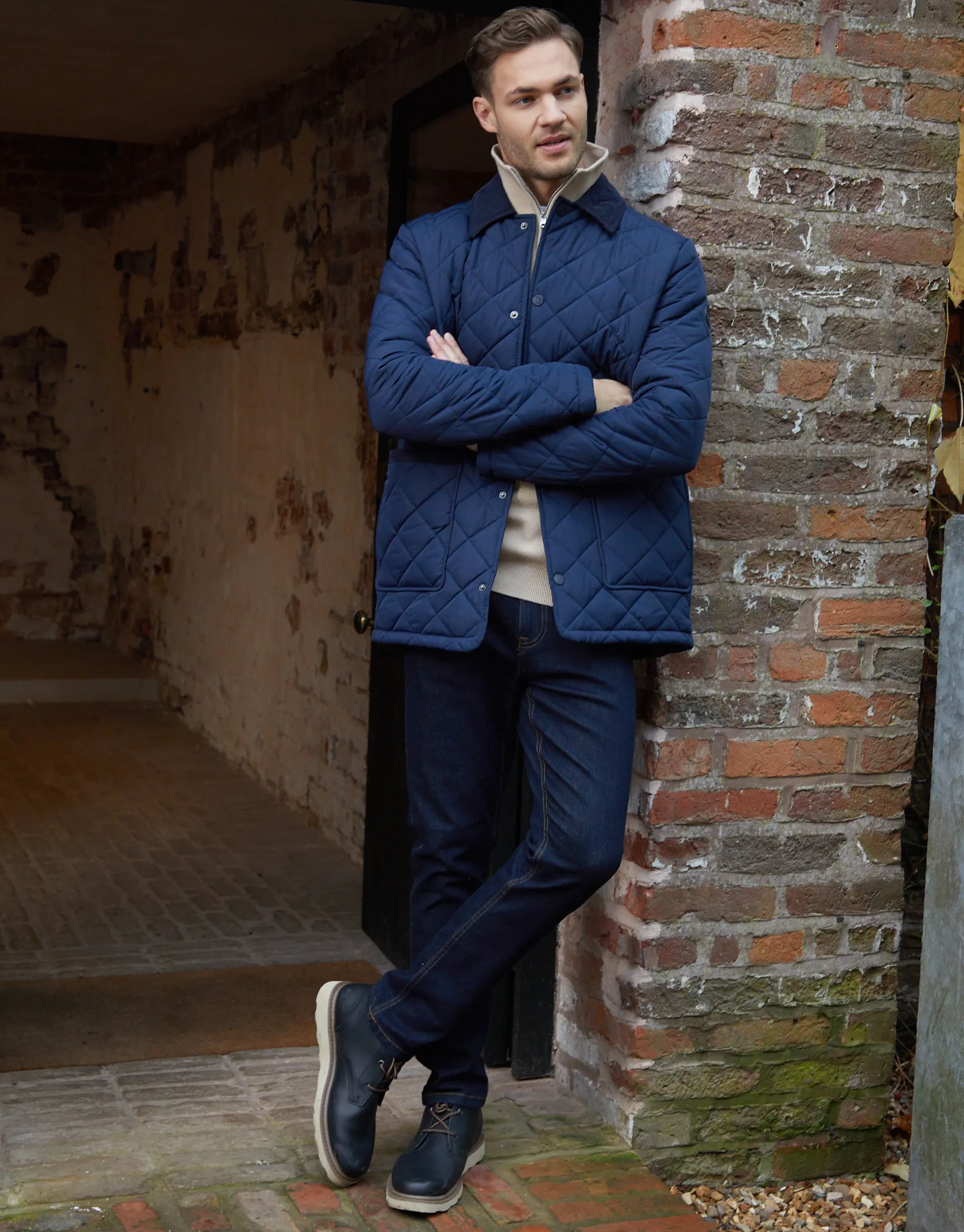 Navy Diamond Quilted Collared Patch Pocket Jacket sold by Threadbare product image thumbnail 3