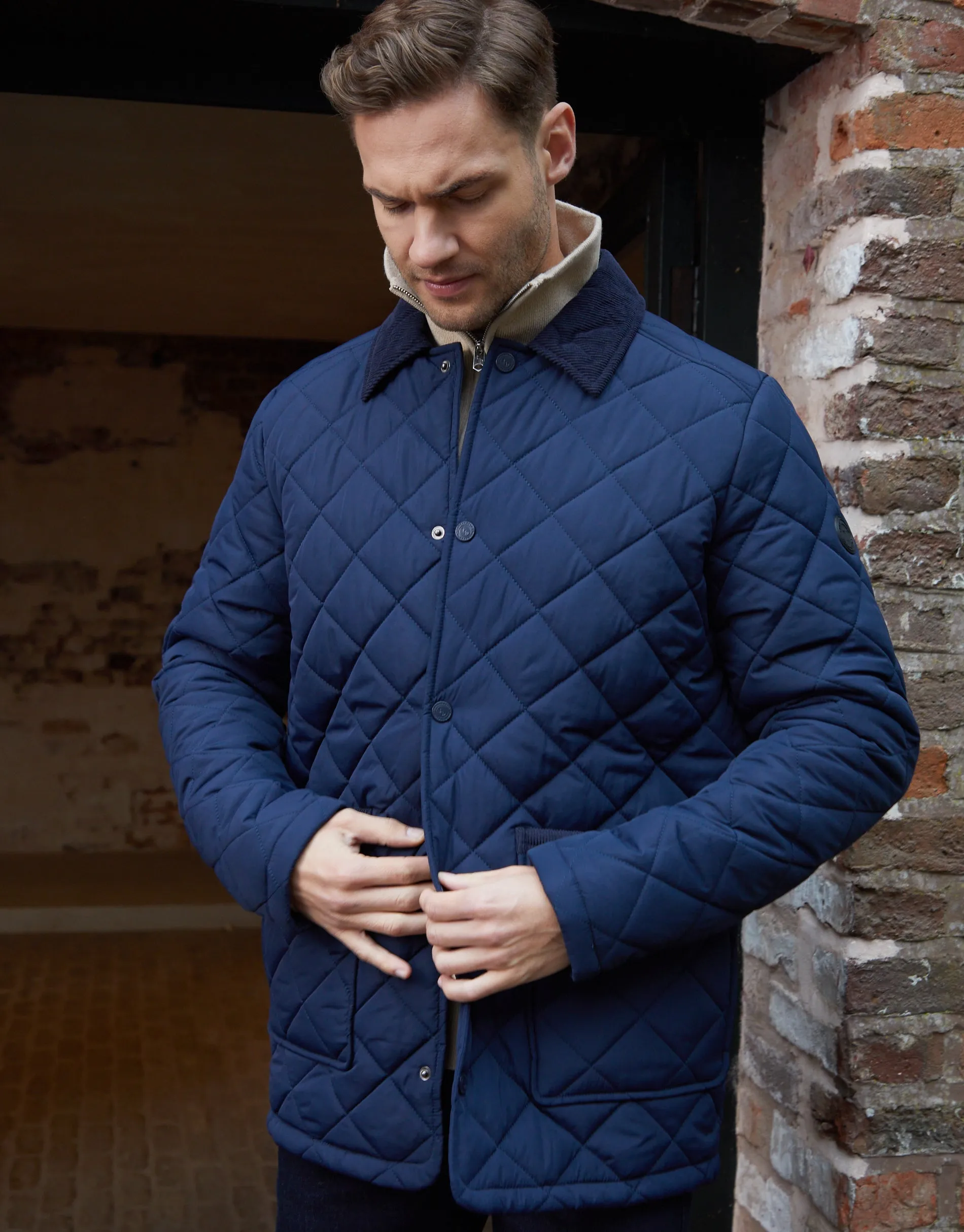 Navy Diamond Quilted Collared Patch Pocket Jacket sold by Threadbare product image thumbnail 5