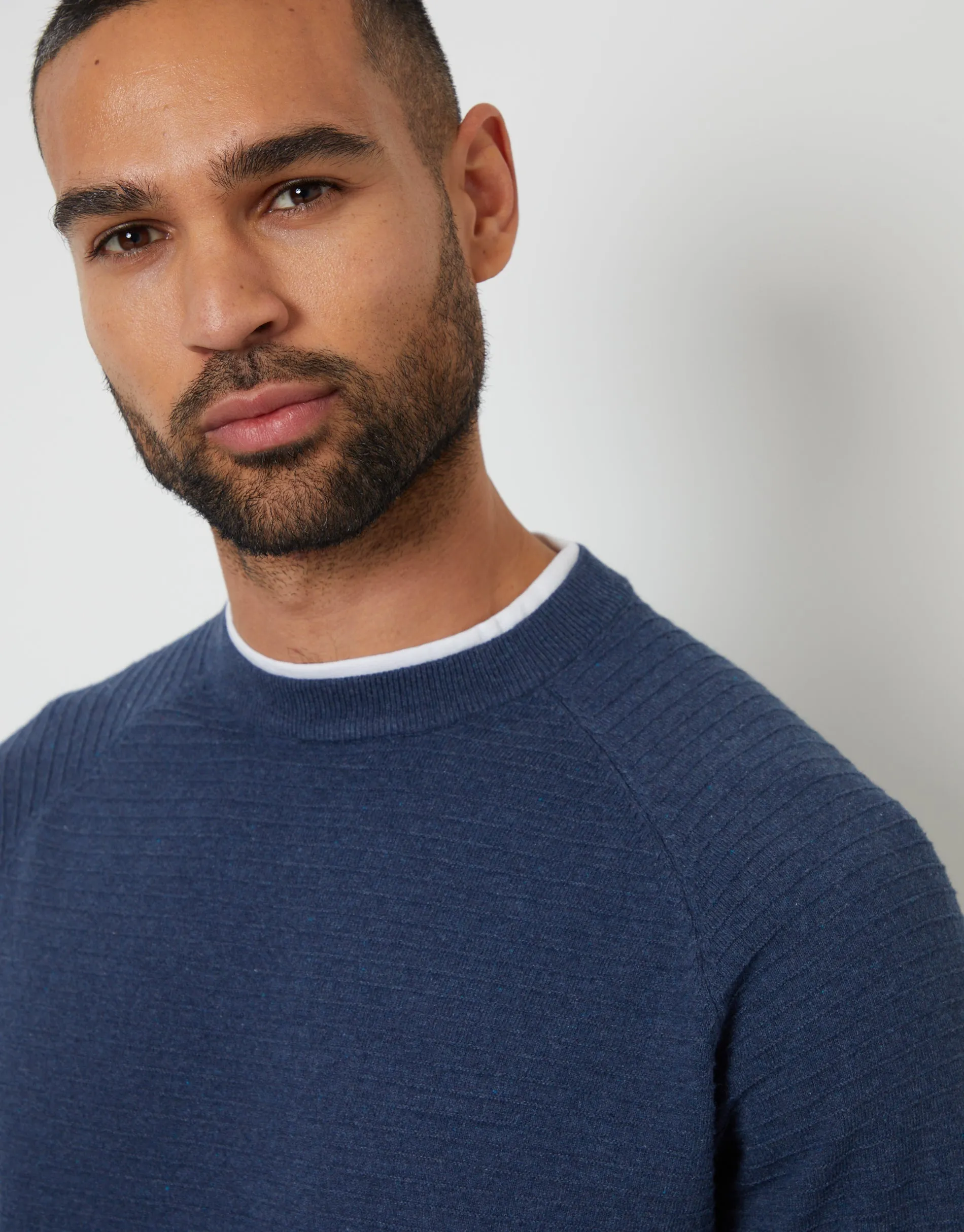 Threadbare Men's Denim Blue Textured Raglan Mock T-Shirt Crew Neck Jumper sold by Threadbare product image thumbnail 4