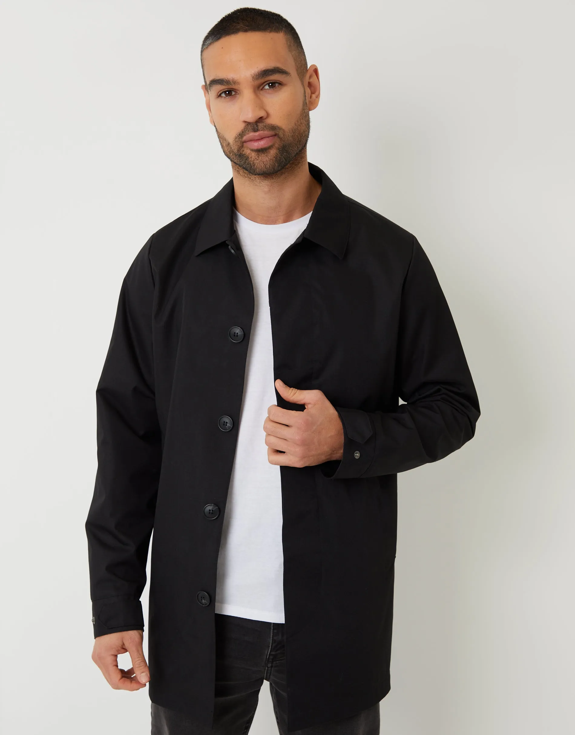 Black Showerproof Longline Mac sold by Threadbare
