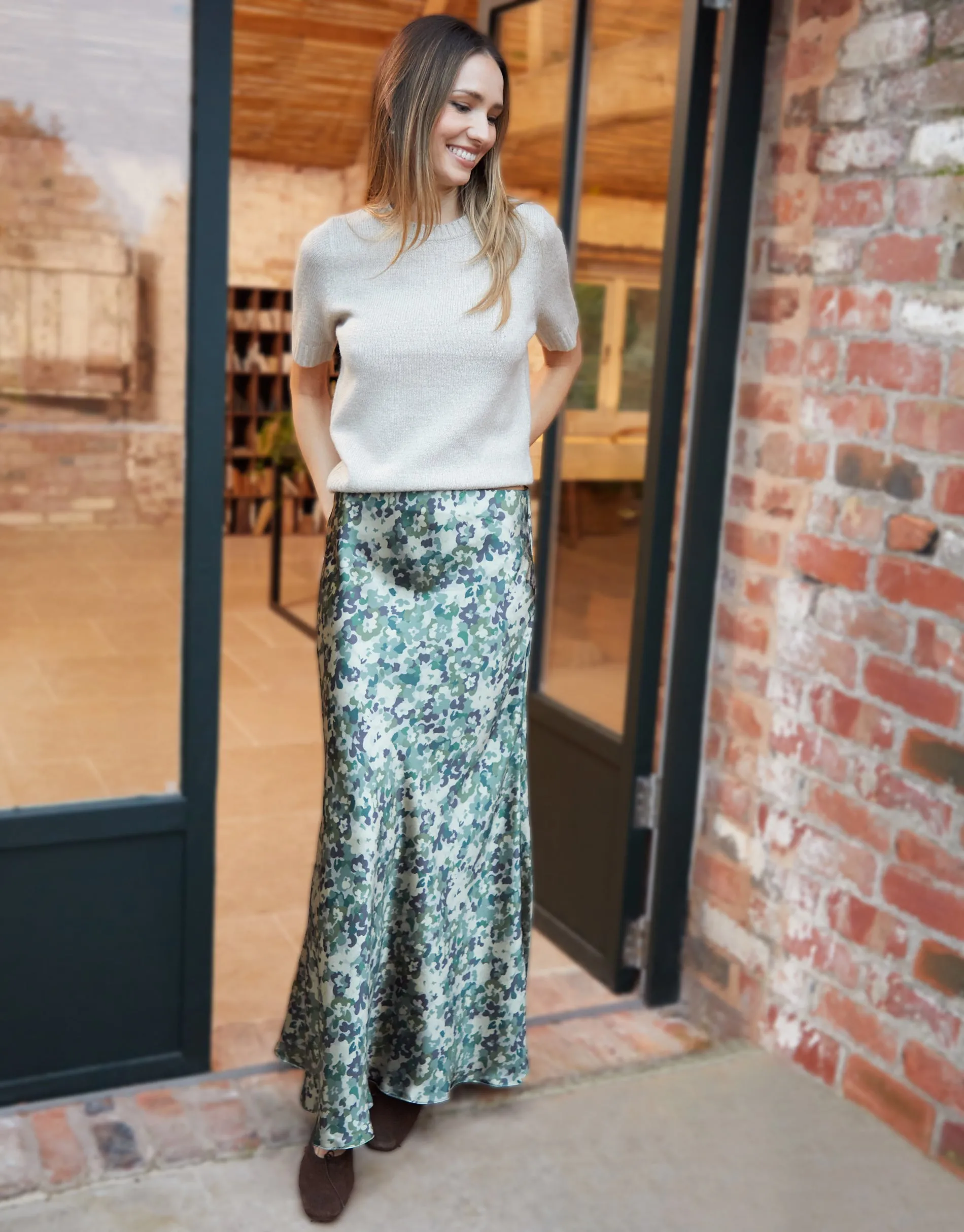 Threadbare Women's Green Camo Print Maxi Satin Slip Skirt sold by Threadbare product image thumbnail 4