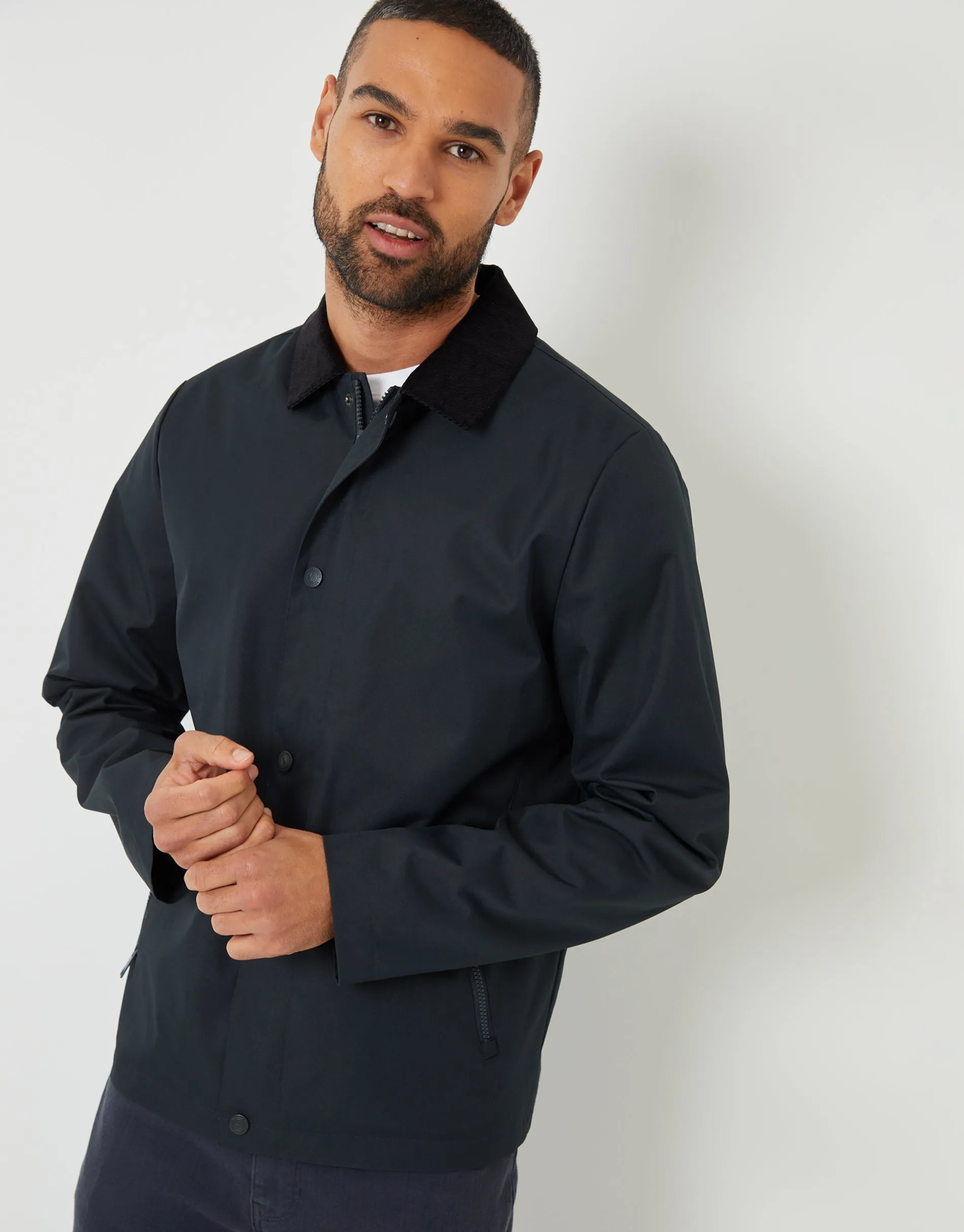 Navy Showerproof Corduroy Collar Jacket sold by Threadbare product image thumbnail 5