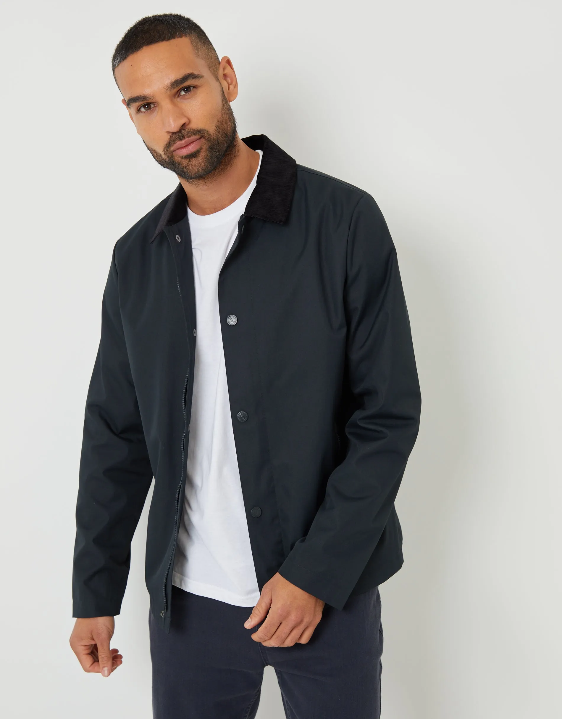 Navy Showerproof Corduroy Collar Jacket sold by Threadbare