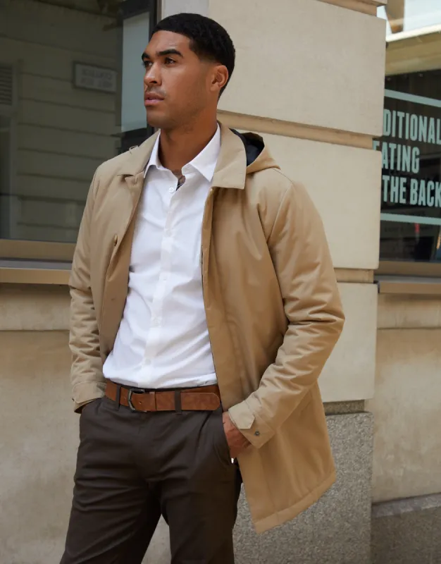 Dark Stone Showerproof 2-in-1 Mac with Concealed Hood sold by Threadbare