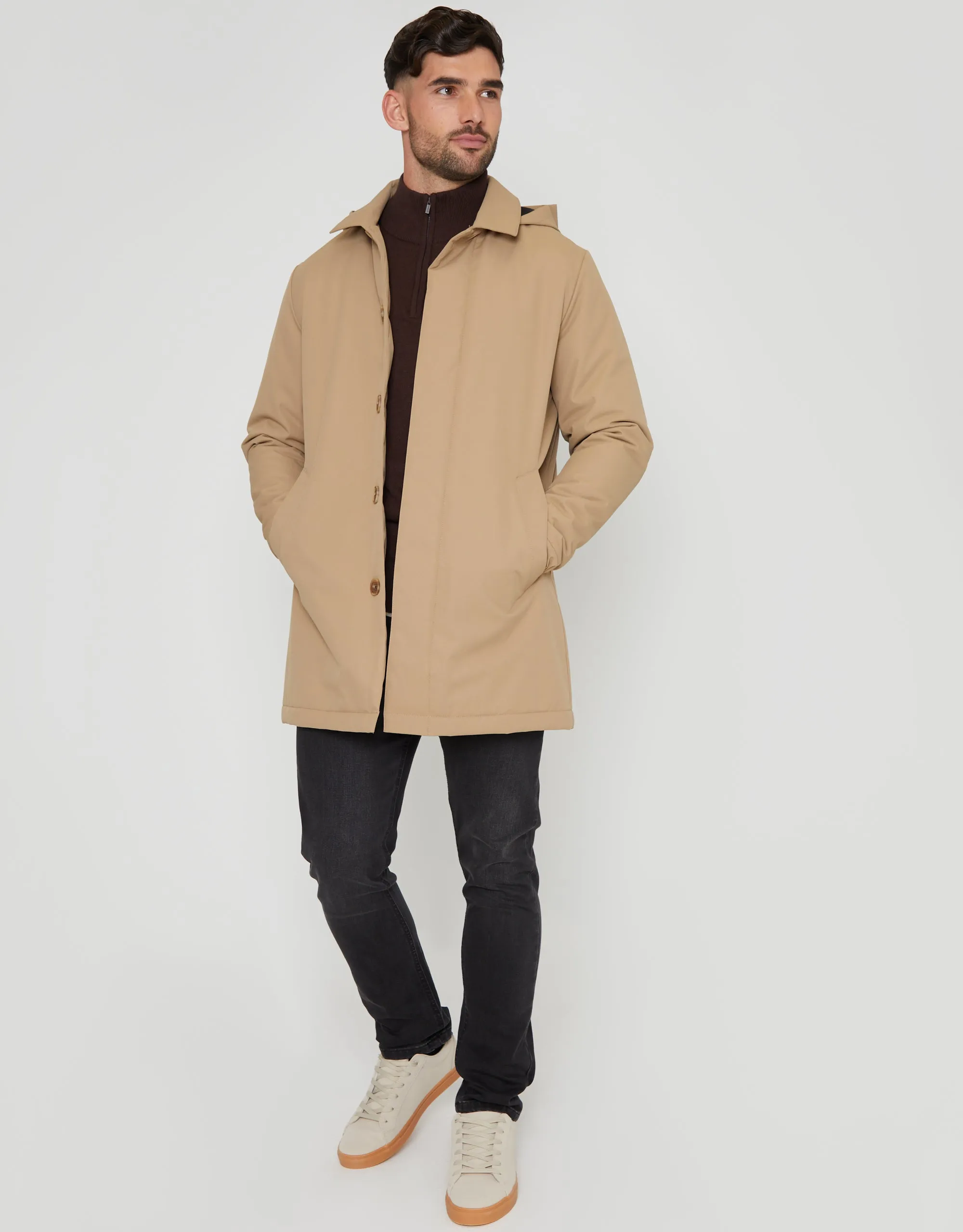 Dark Stone Showerproof 2-in-1 Mac with Concealed Hood sold by Threadbare product image thumbnail 4