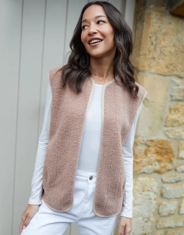 Threadbare Women's Mauve Fleece Borg Gilet sold by Threadbare
