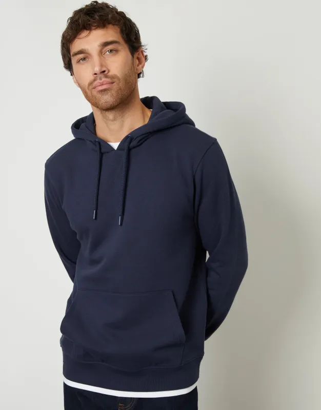 Navy Mock T-Shirt Overhead Hoodie sold by Threadbare