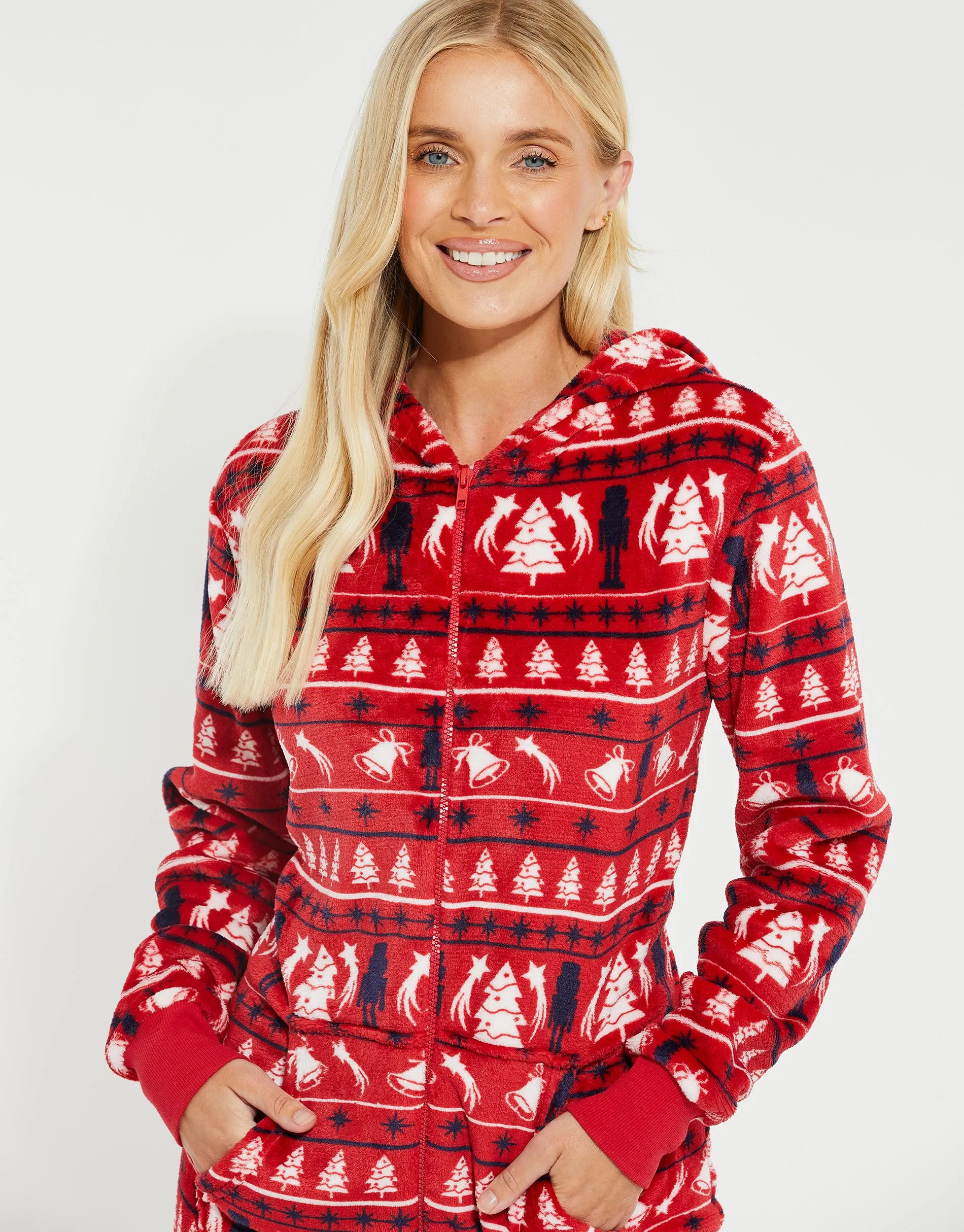Threadbare Women's Christmas Red Fairisle Hooded Fleece All-In-One sold by Threadbare product image thumbnail 4