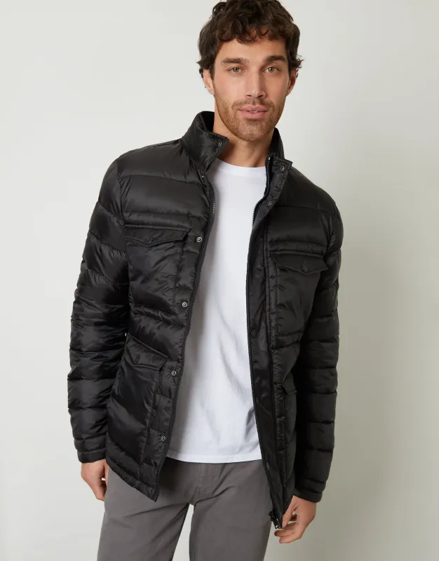 Black Funnel Neck Utility Puffer Jacket sold by Threadbare