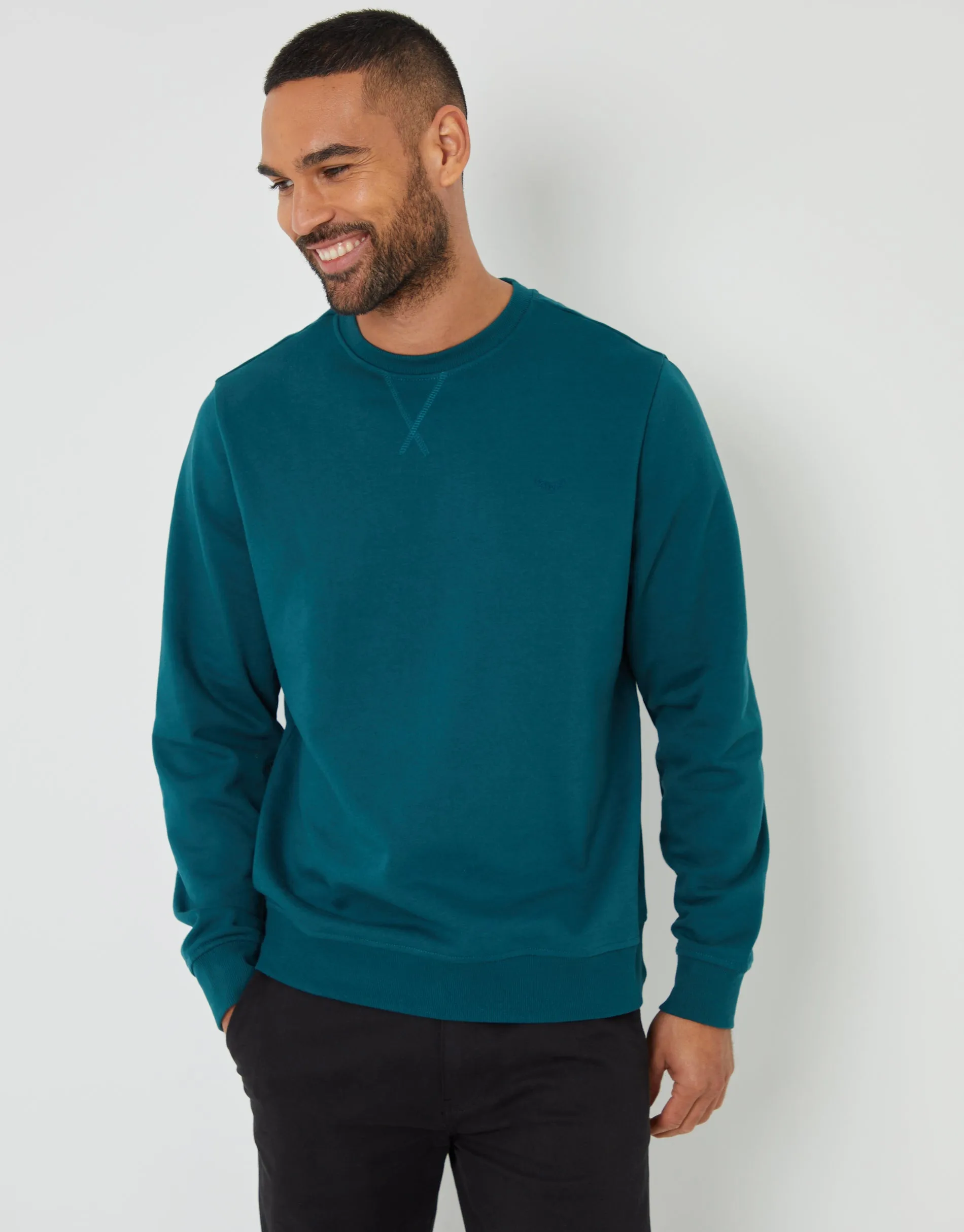 Dark Teal Green Crew Neck Sweatshirt sold by Threadbare
