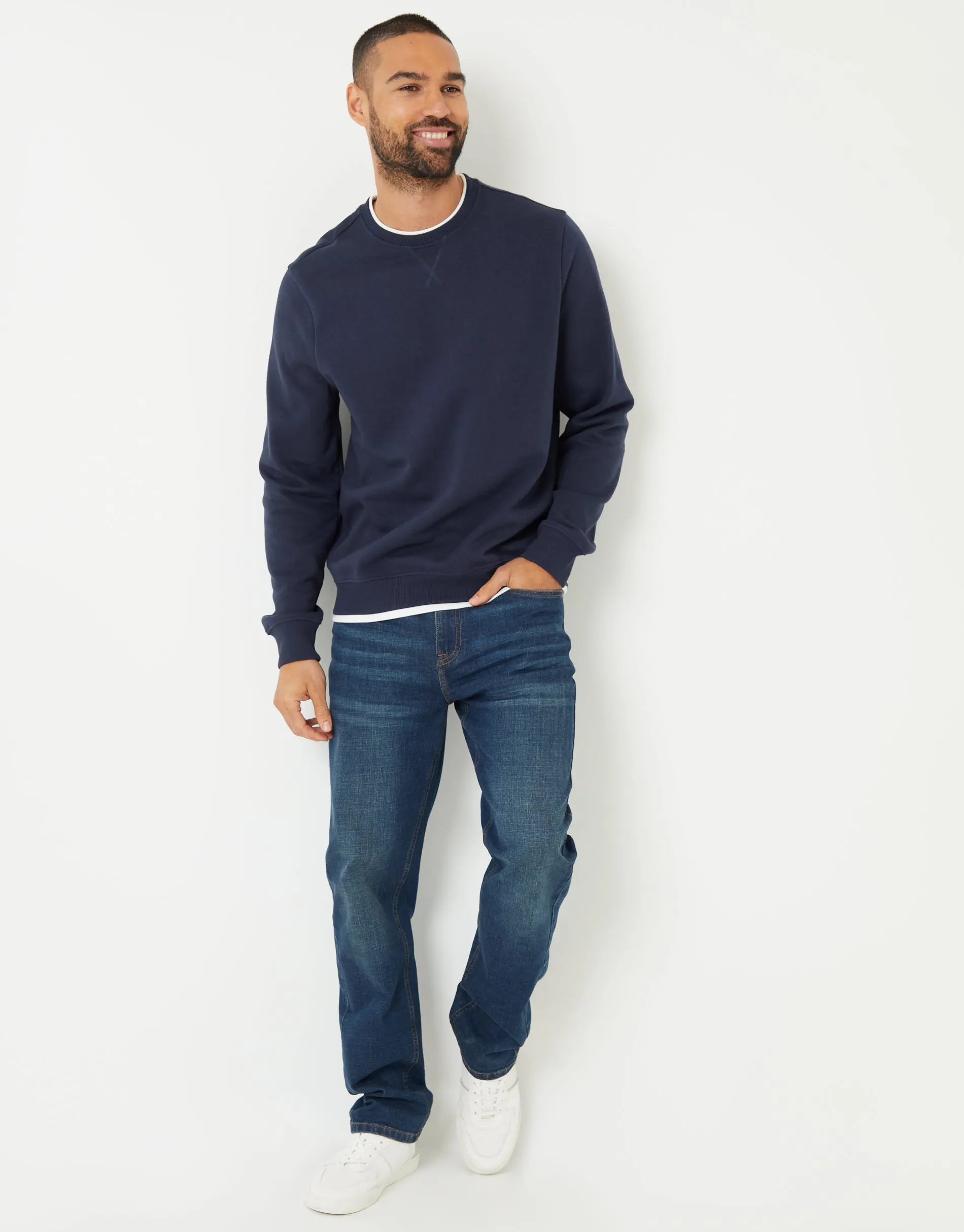 Navy Mock T-Shirt Crew Neck Sweatshirt sold by Threadbare product image thumbnail 3