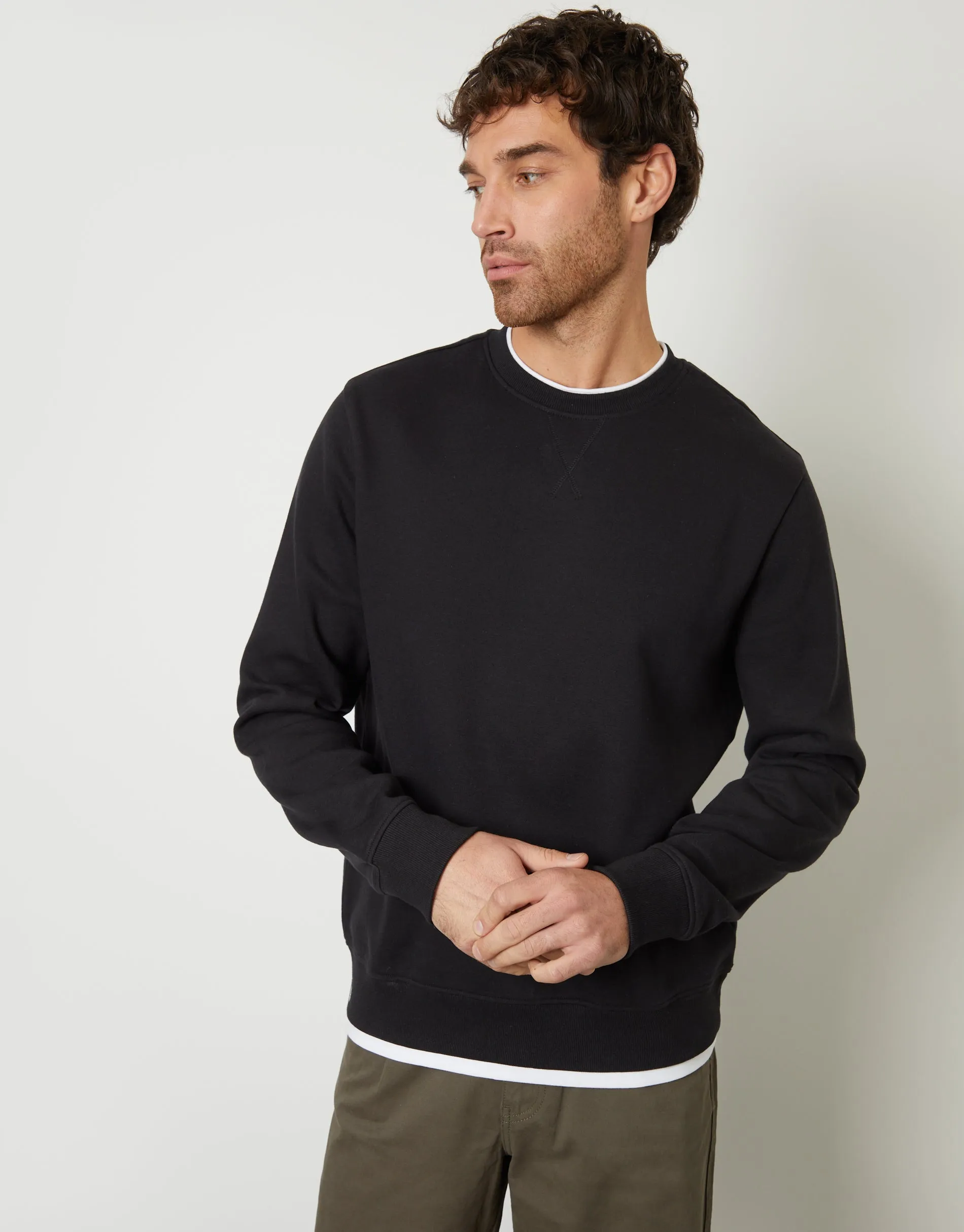 Black Mock T-Shirt Crew Neck Sweatshirt sold by Threadbare