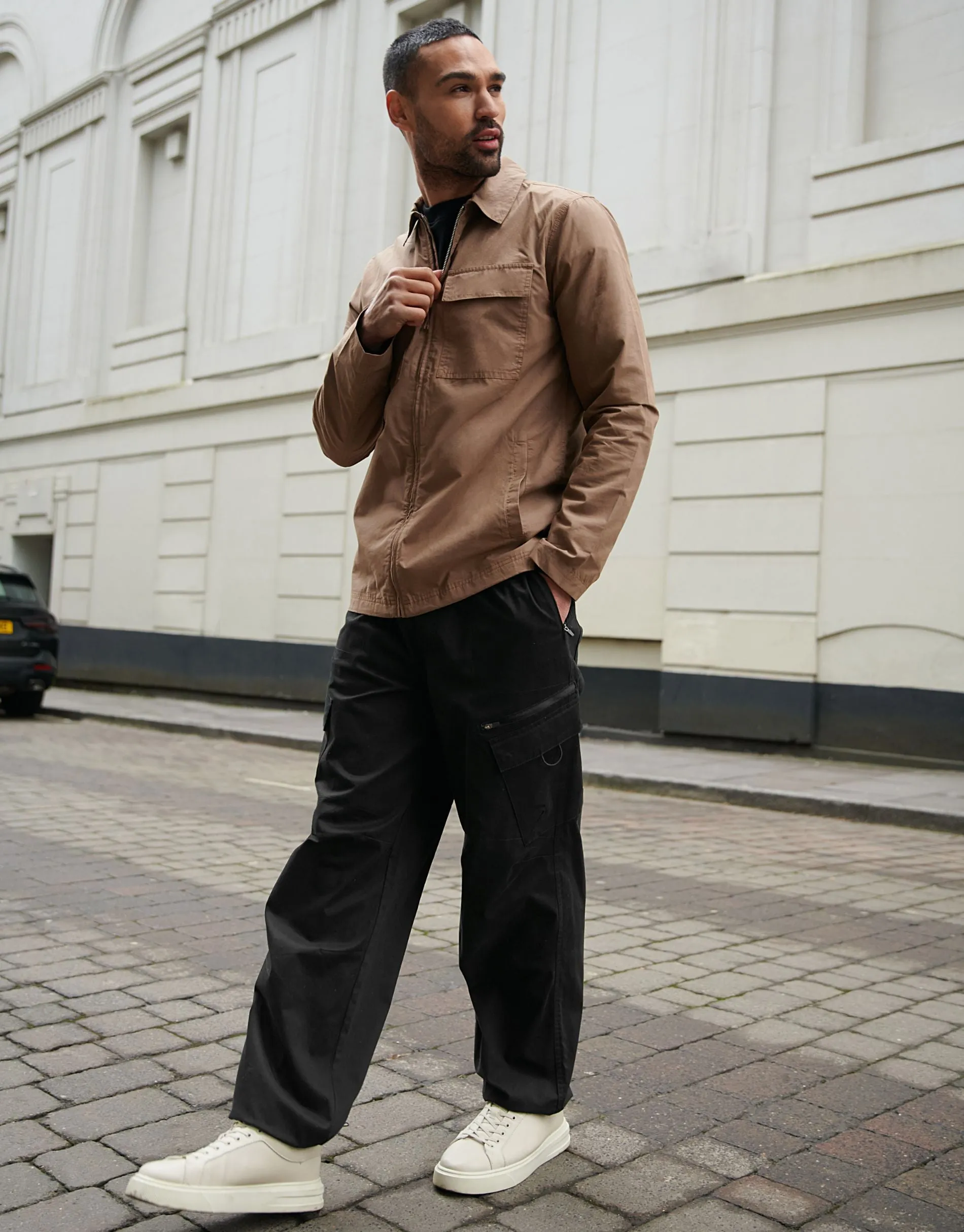 Dark Stone Cotton Poplin Collared Jacket sold by Threadbare product image thumbnail 2