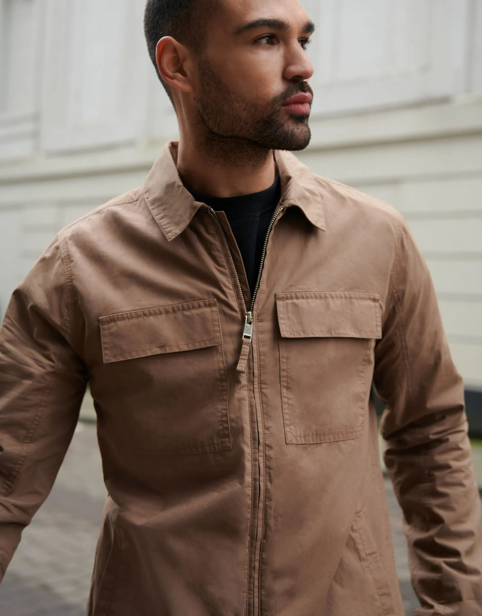 Dark Stone Cotton Poplin Collared Jacket sold by Threadbare product image thumbnail 3