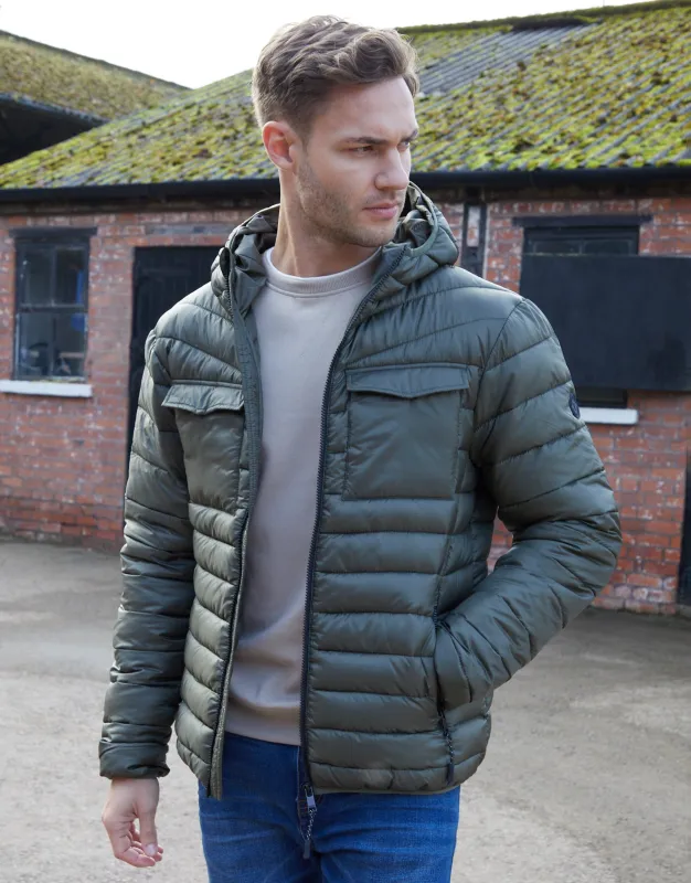 Khaki Green Hooded Puffer Jacket sold by Threadbare
