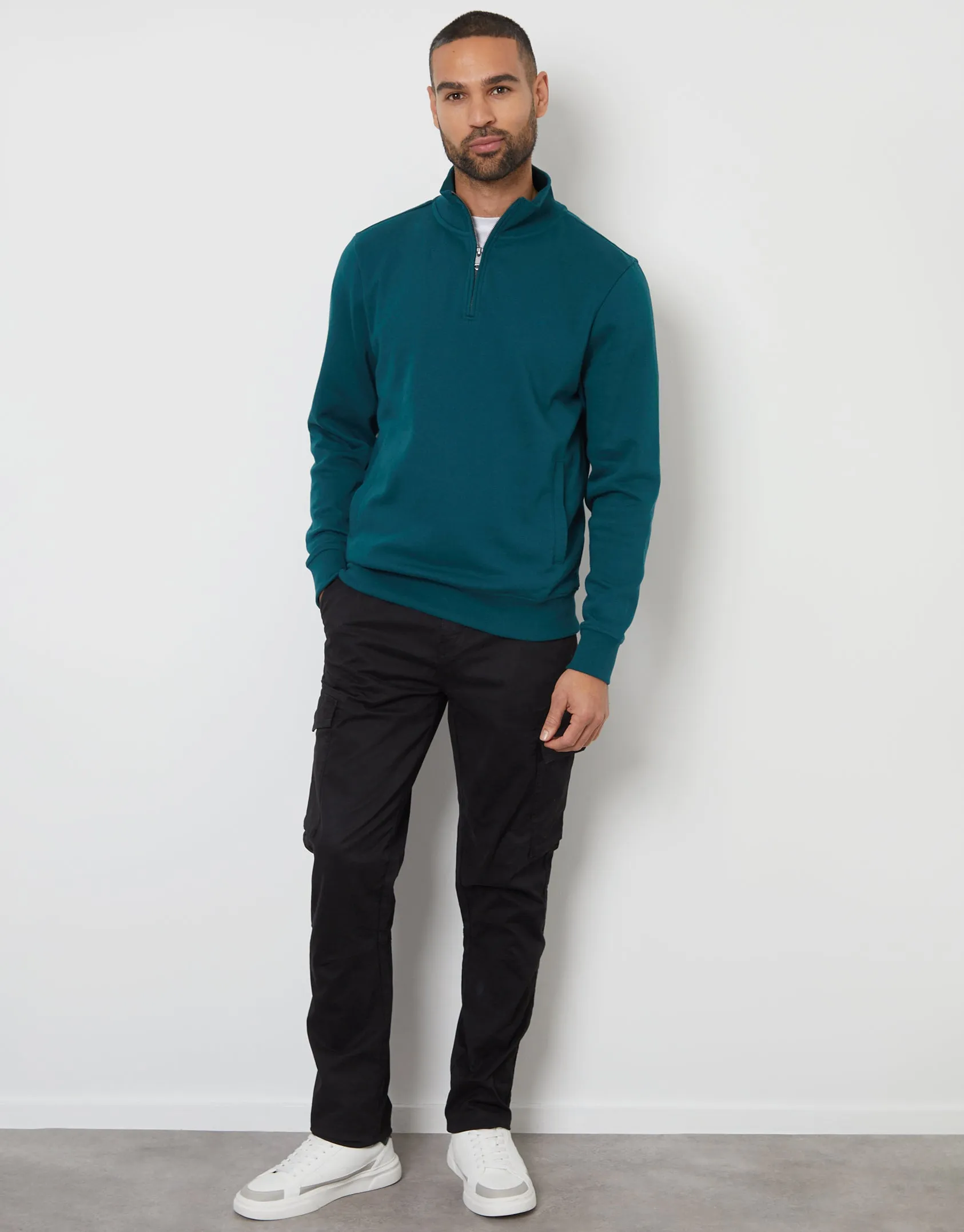 Threadbare Men's Dark Teal Green Quarter Zip Sweatshirt sold by Threadbare product image thumbnail 3