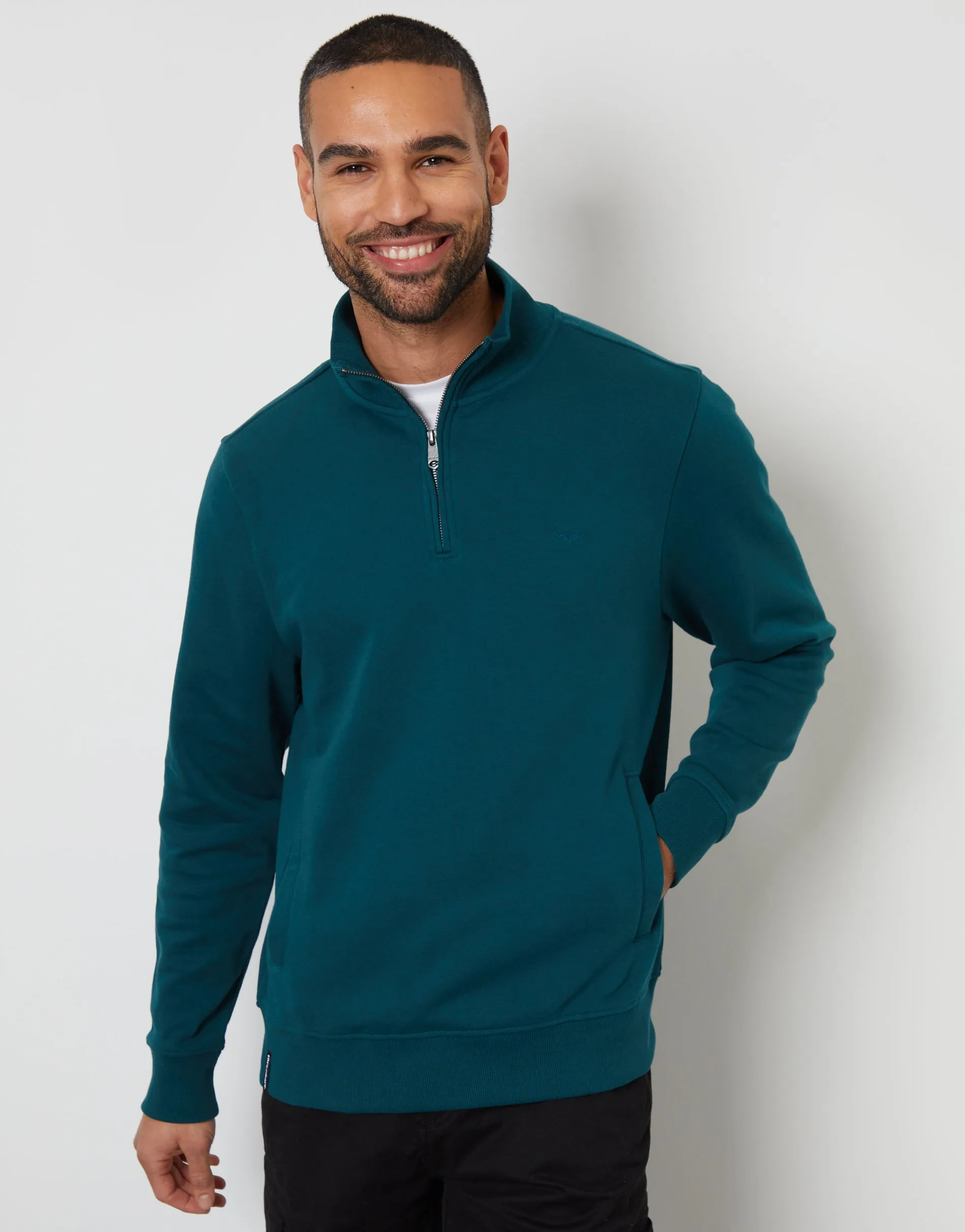 Threadbare Men's Dark Teal Green Quarter Zip Sweatshirt sold by Threadbare