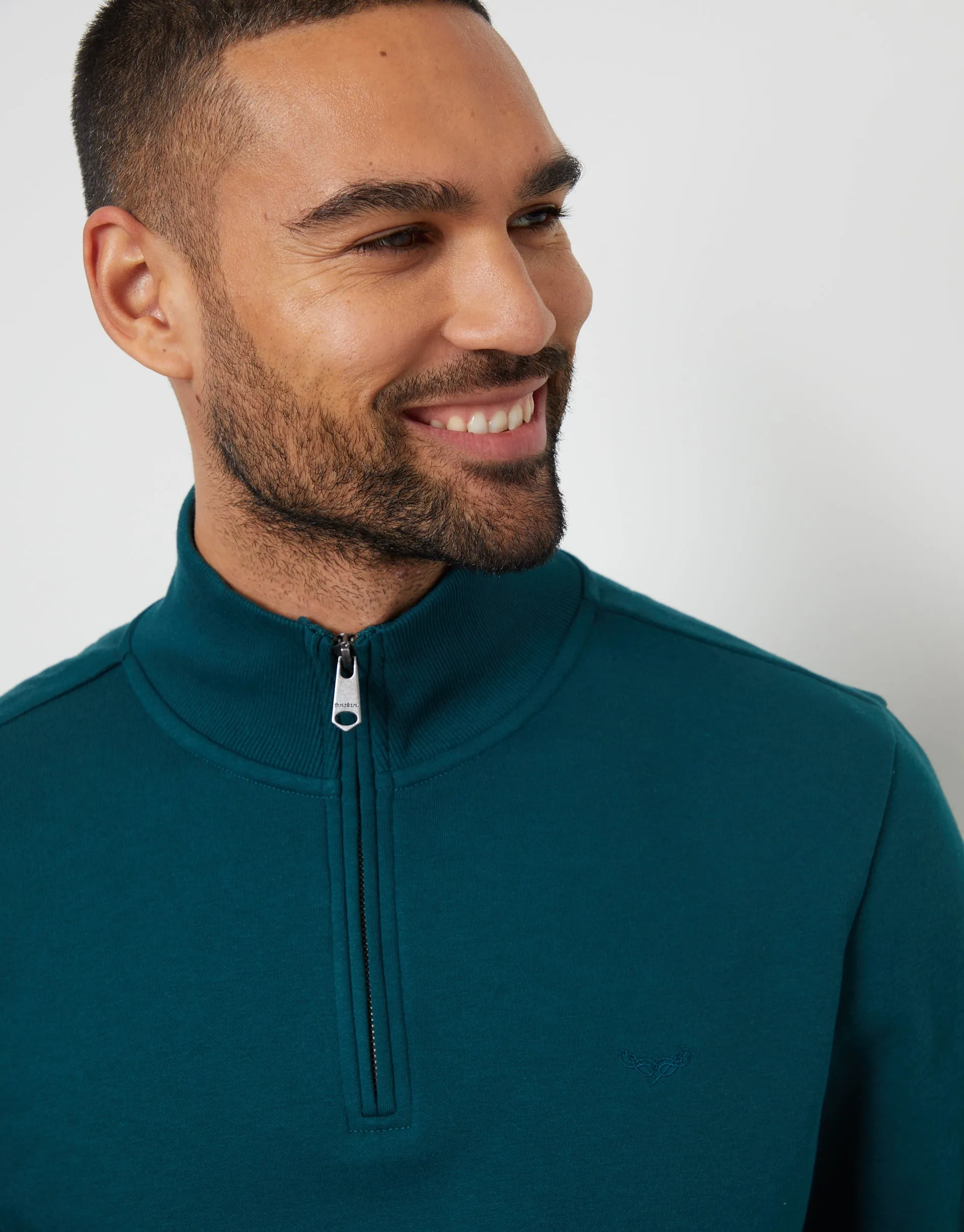 Threadbare Men's Dark Teal Green Quarter Zip Sweatshirt sold by Threadbare product image thumbnail 4