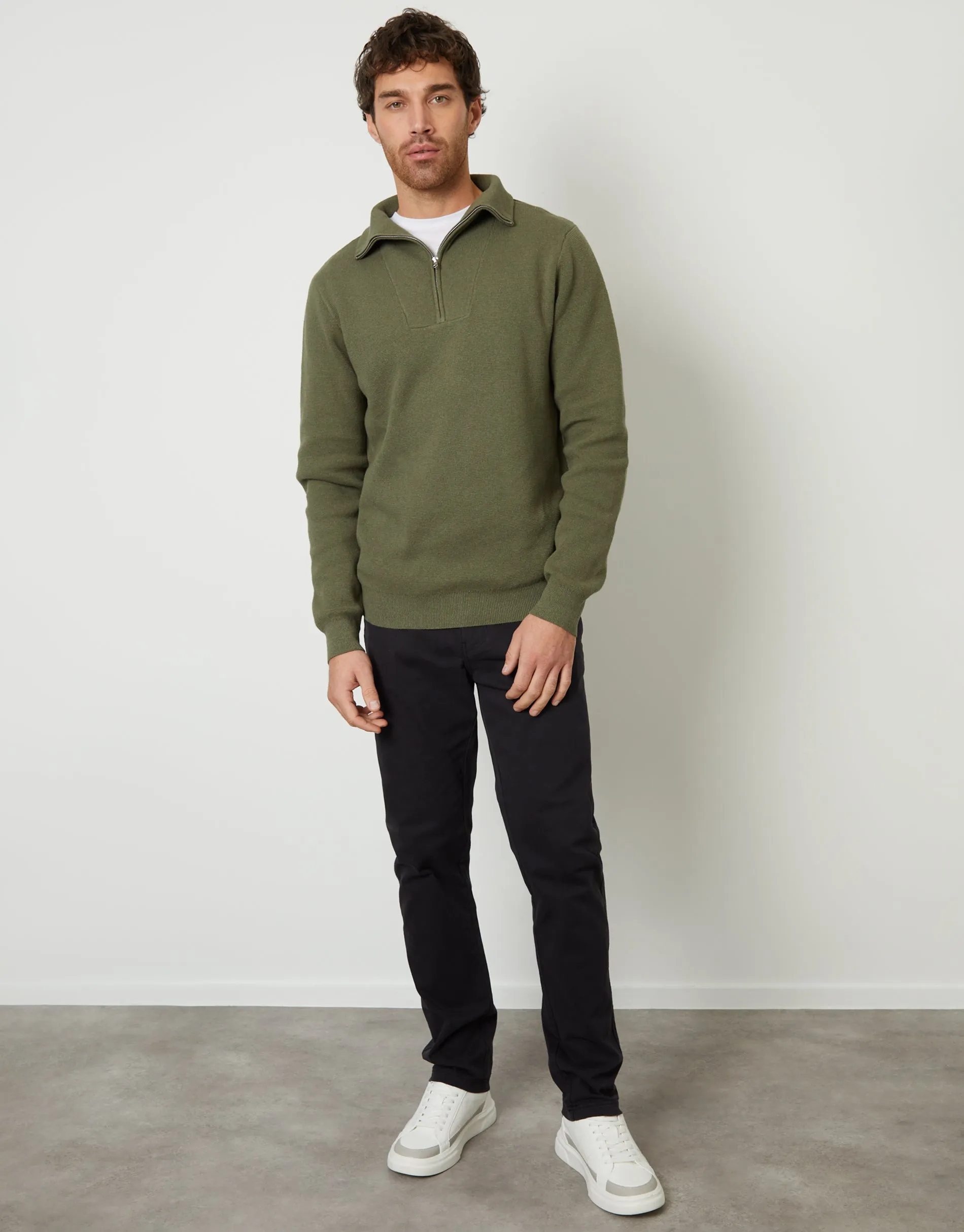 Threadbare Men's Olive Green Rib Panel Quarter Zip Jumper sold by Threadbare product image thumbnail 3