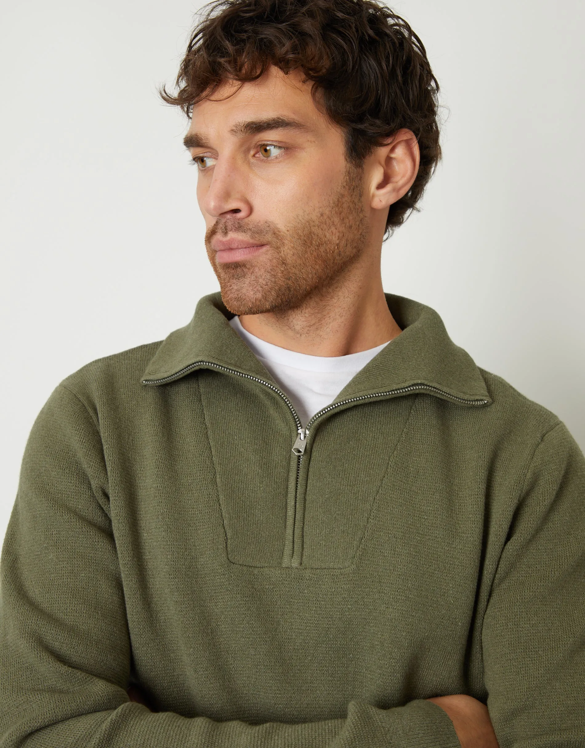 Threadbare Men's Olive Green Rib Panel Quarter Zip Jumper sold by Threadbare product image thumbnail 4