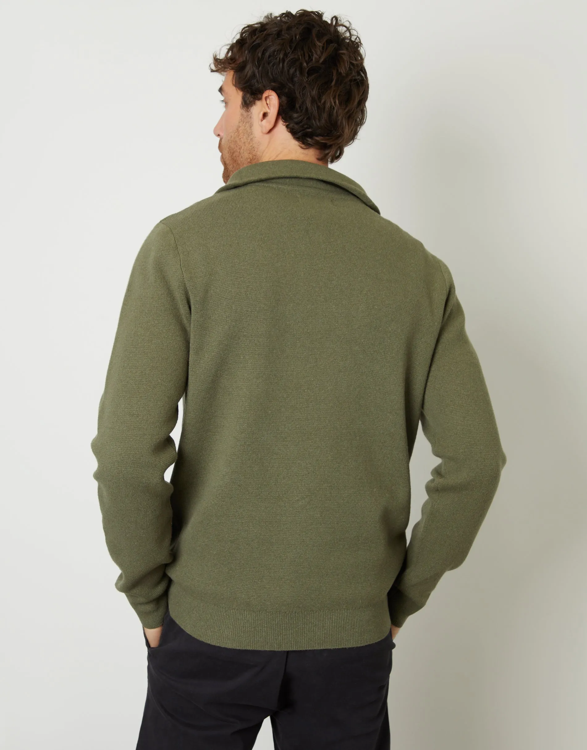 Threadbare Men's Olive Green Rib Panel Quarter Zip Jumper sold by Threadbare product image thumbnail 2