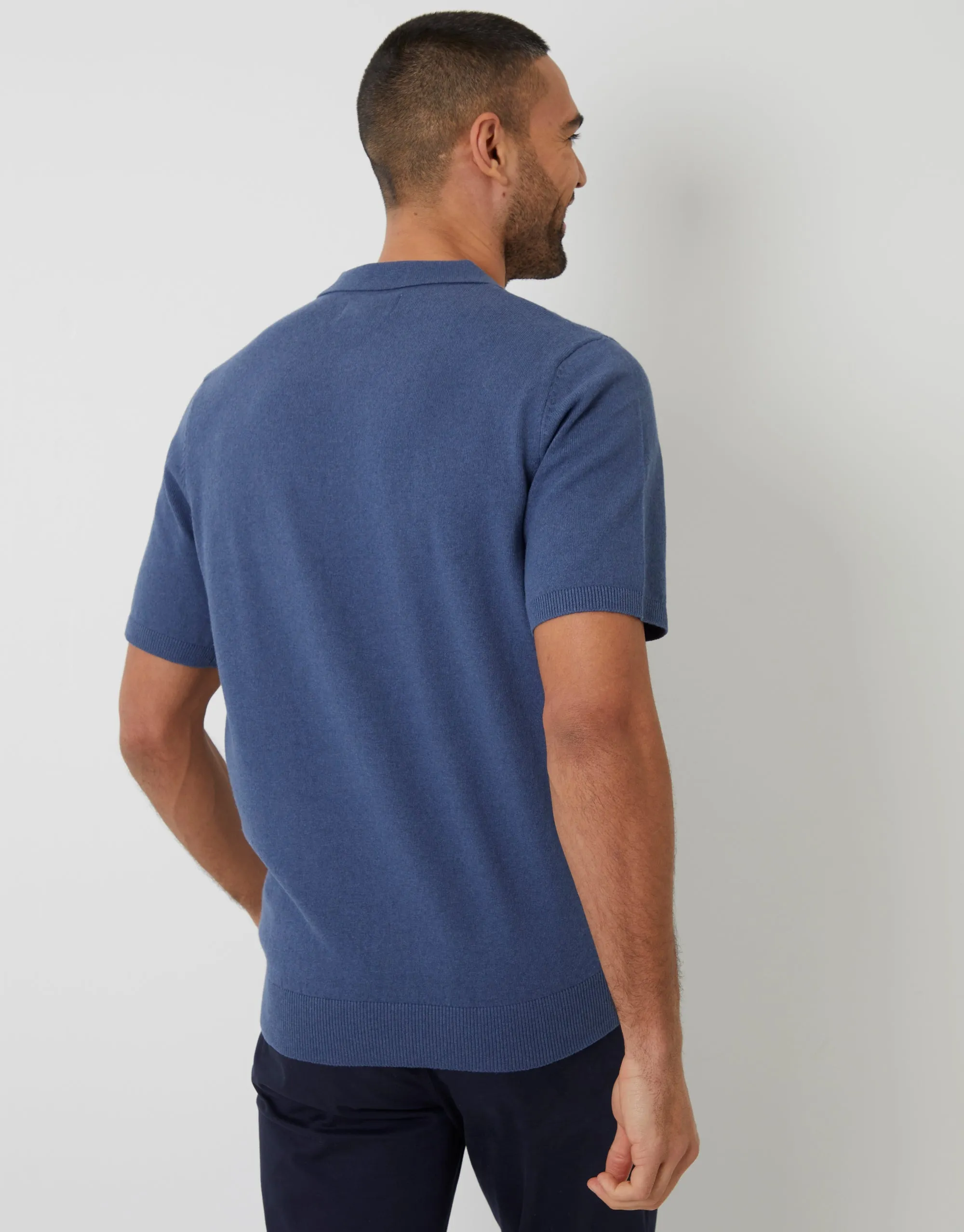 Denim Blue Textured Front Quarter Zip Knitted Polo sold by Threadbare product image thumbnail 2