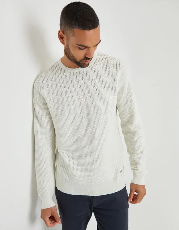 Ecru Crochet Knit Crew Neck Jumper sold by Threadbare