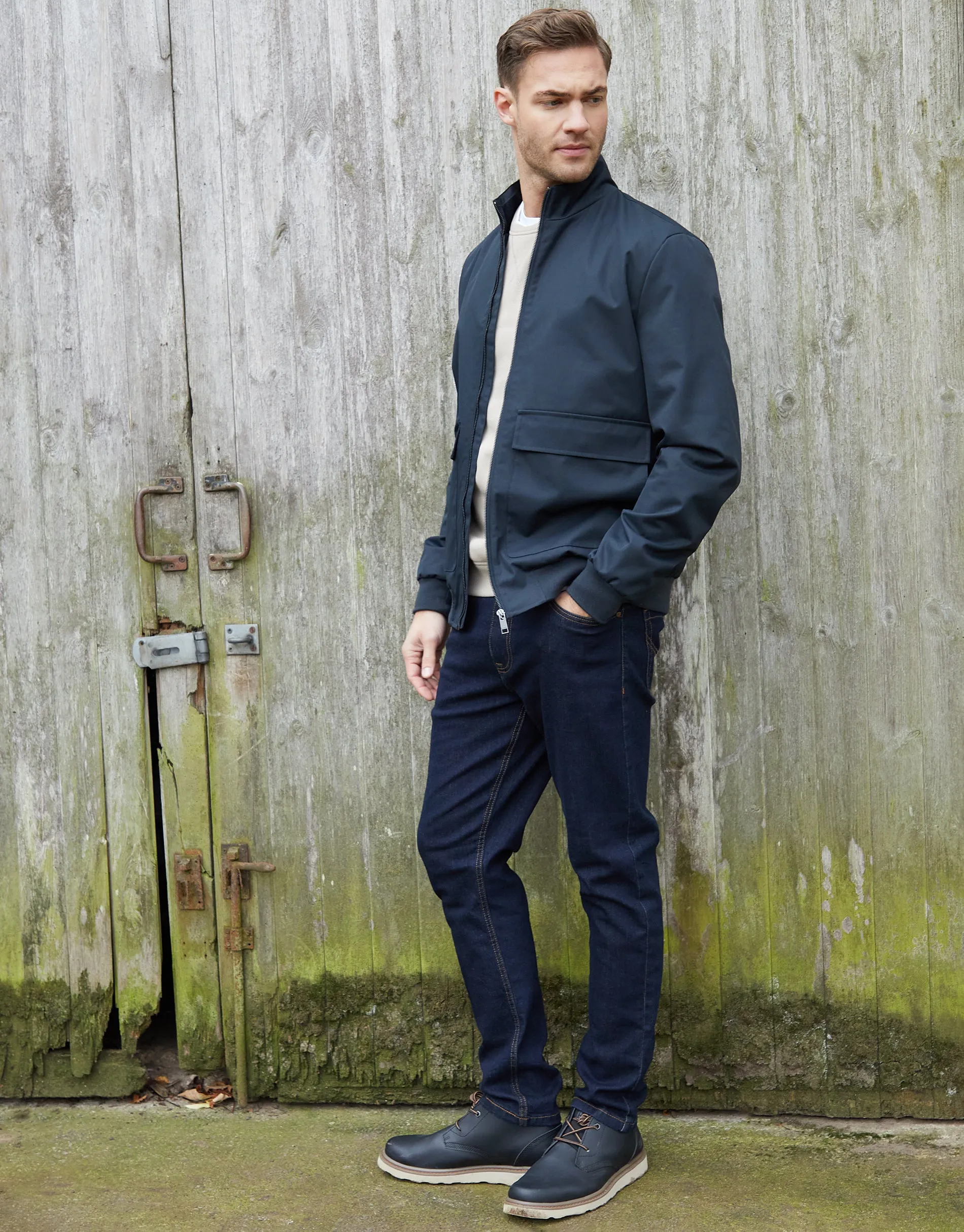 Navy Patch Pocket Funnel Neck Harrington Style Jacket sold by Threadbare product image thumbnail 3