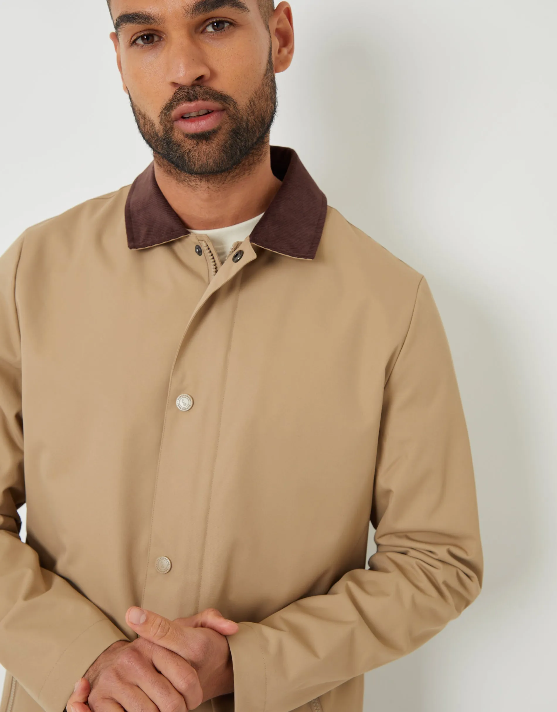 Dark Stone Showerproof Longline Corduroy Collar Mac sold by Threadbare product image thumbnail 5