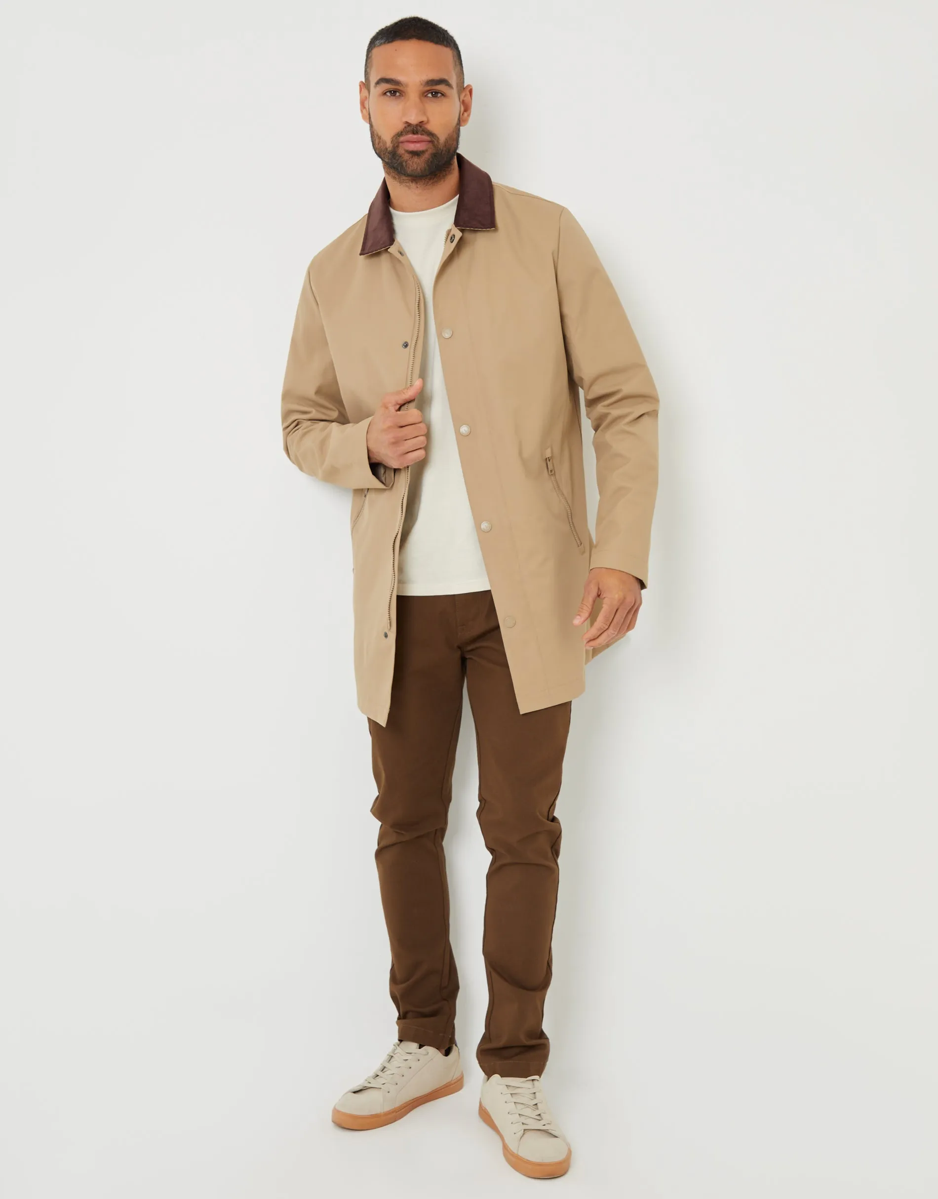 Dark Stone Showerproof Longline Corduroy Collar Mac sold by Threadbare product image thumbnail 4