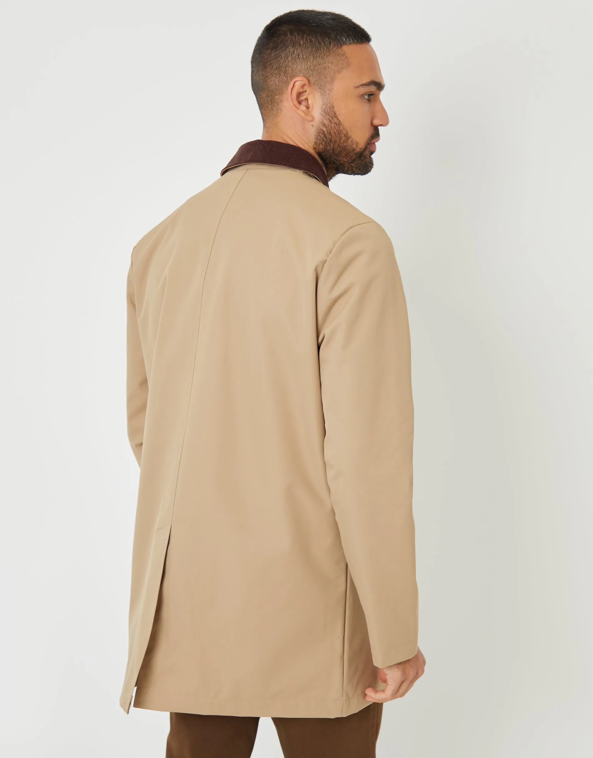 Dark Stone Showerproof Longline Corduroy Collar Mac sold by Threadbare product image thumbnail 3