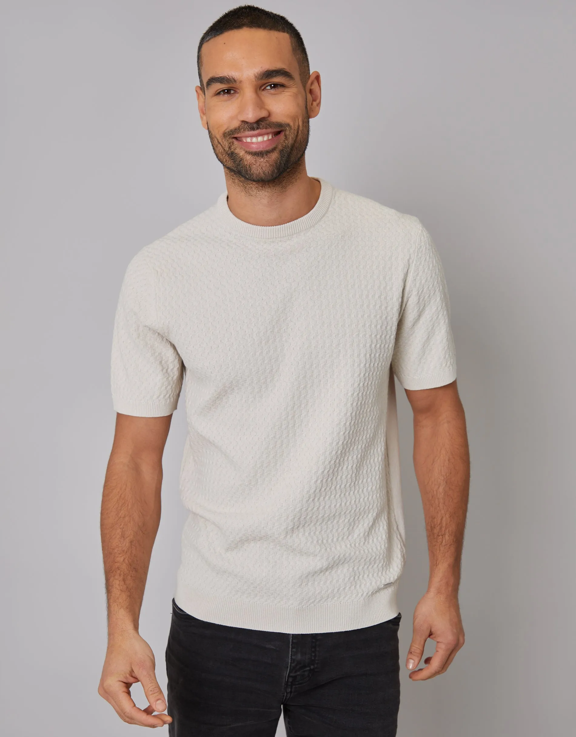 Stone Textured Front Knitted T-Shirt sold by Threadbare