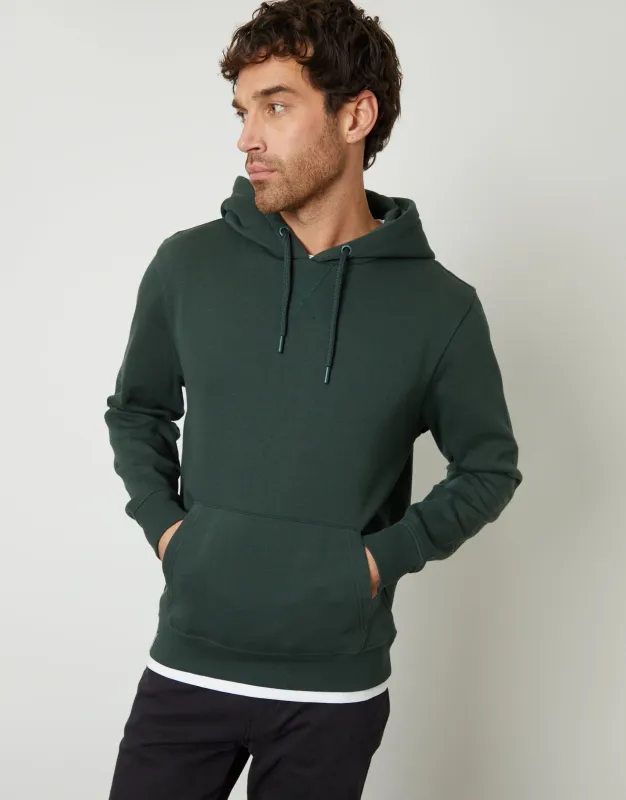 Forest Green Mock T-Shirt Overhead Hoodie sold by Threadbare