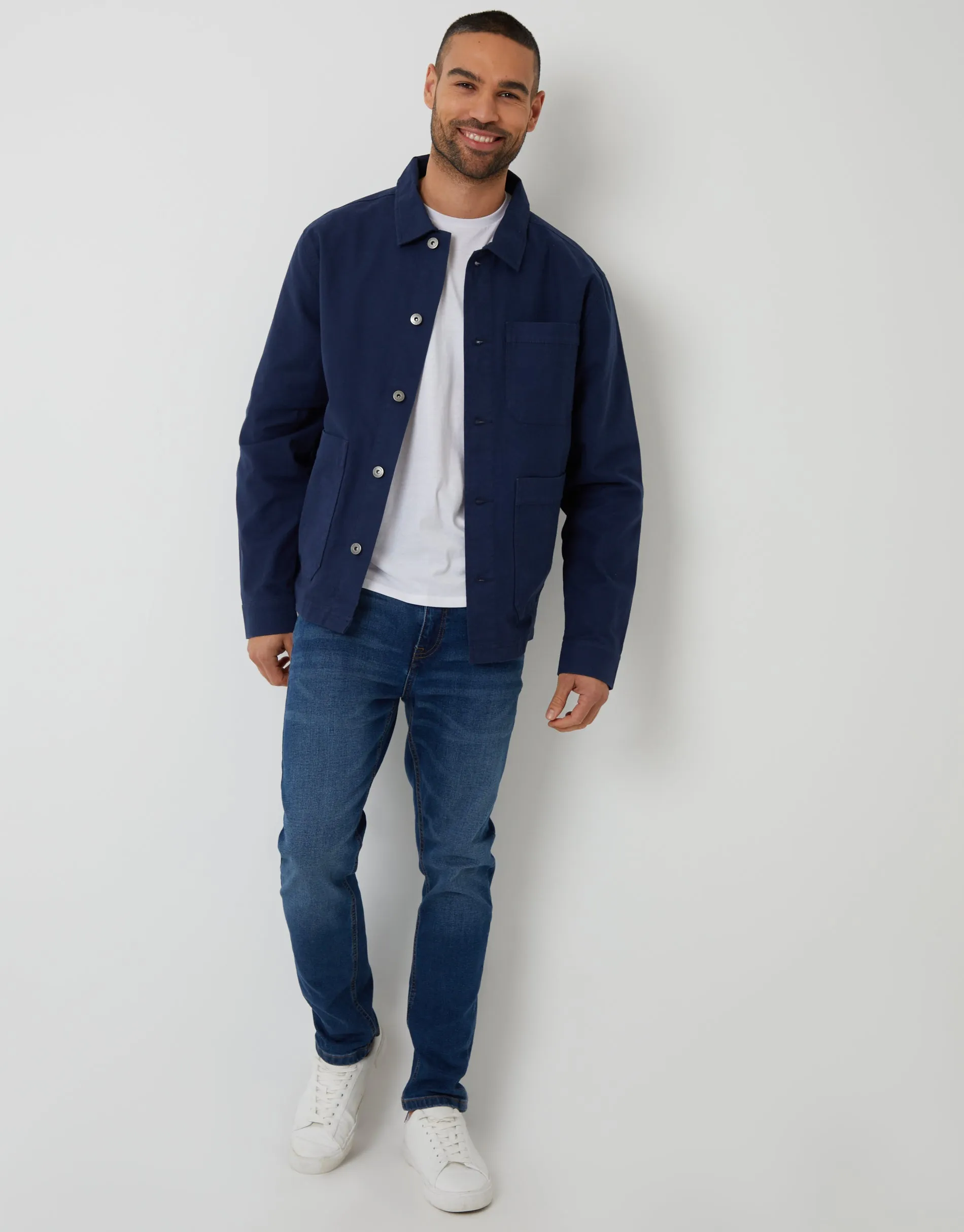 Navy Button Up Lightweight Collared Utility Jacket sold by Threadbare product image thumbnail 3
