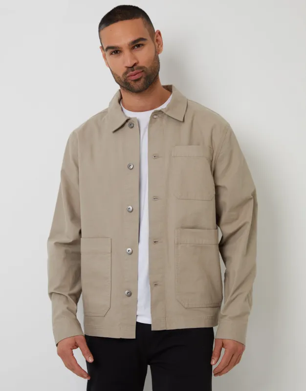 Threadbare Men's Dark Stone Button Up Lightweight Collared Utility Jacket sold by Threadbare