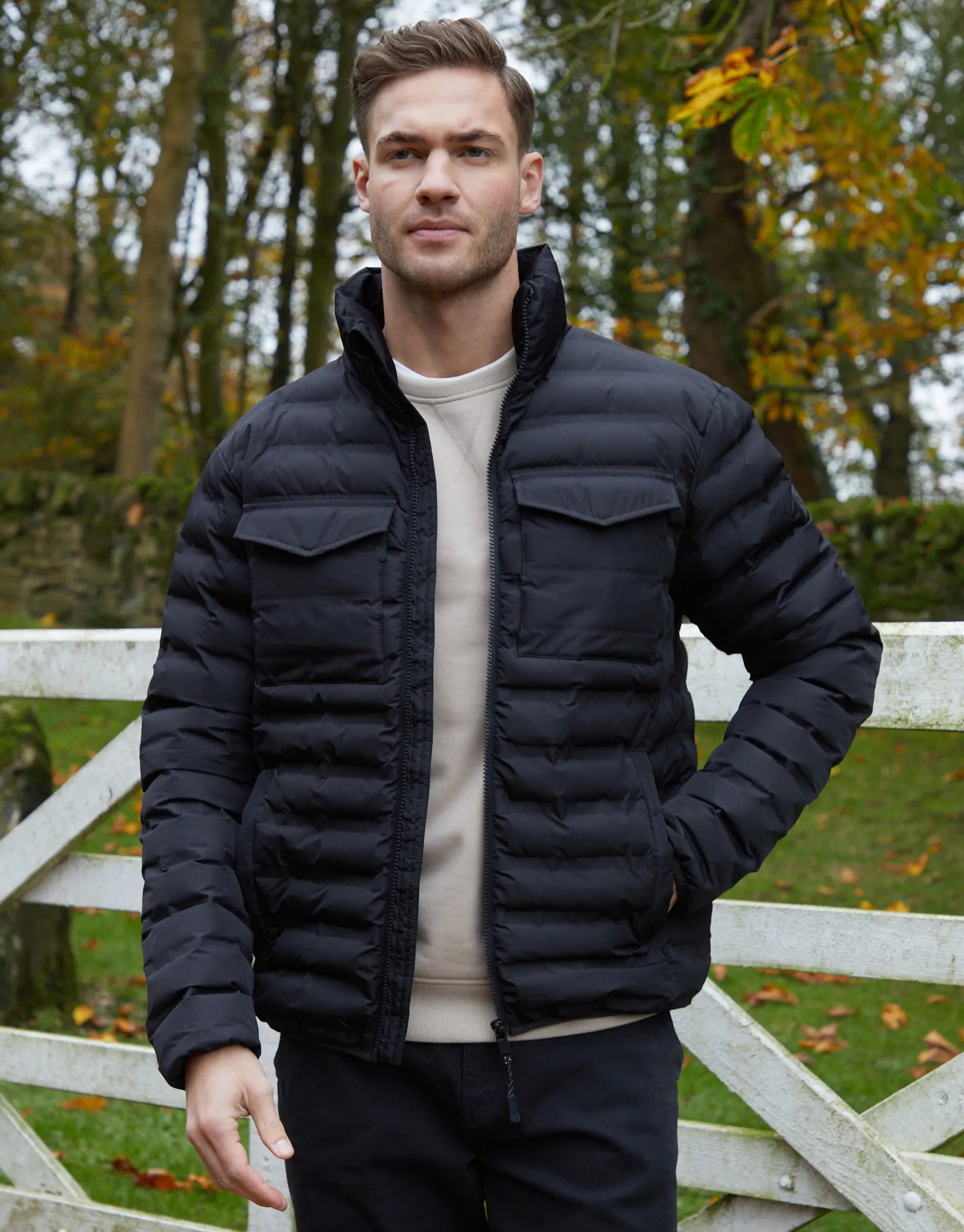 Black Funnel Neck Puffer Jacket sold by Threadbare