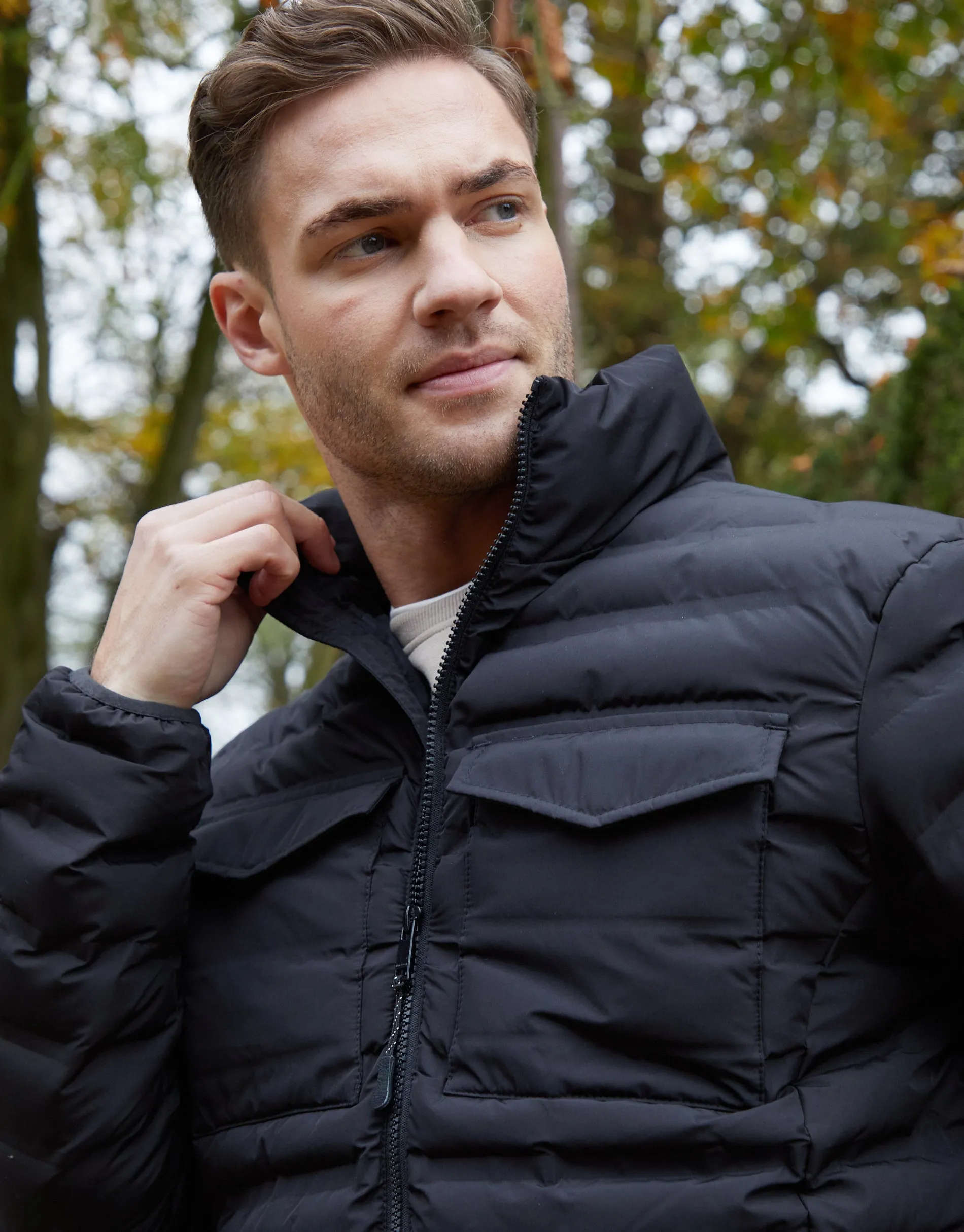Black Funnel Neck Puffer Jacket sold by Threadbare product image thumbnail 4
