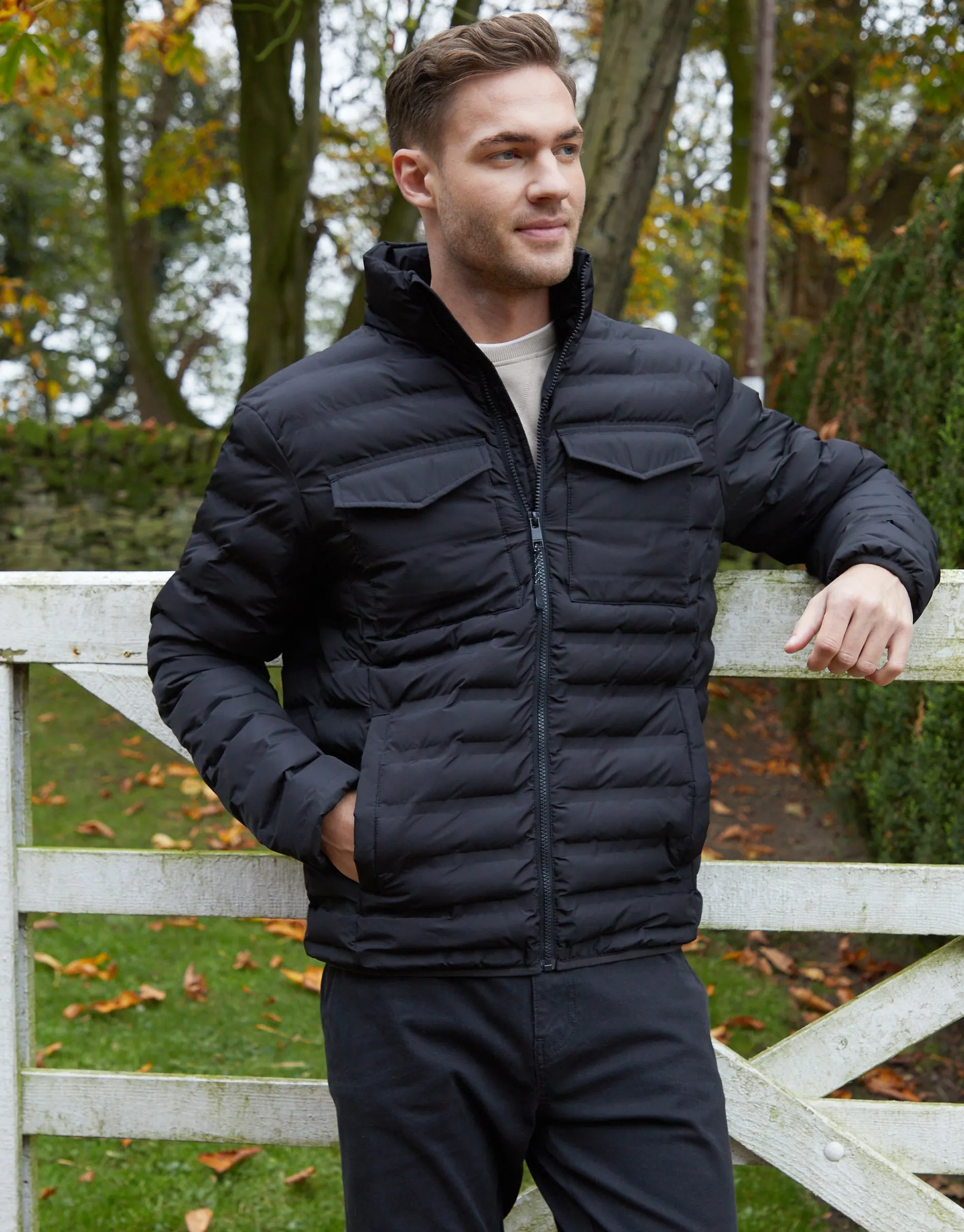 Black Funnel Neck Puffer Jacket sold by Threadbare product image thumbnail 5