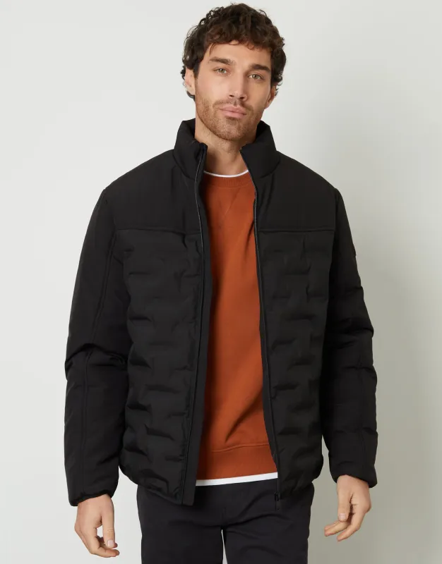 Black Quilted Panel Funnel Neck Jacket sold by Threadbare