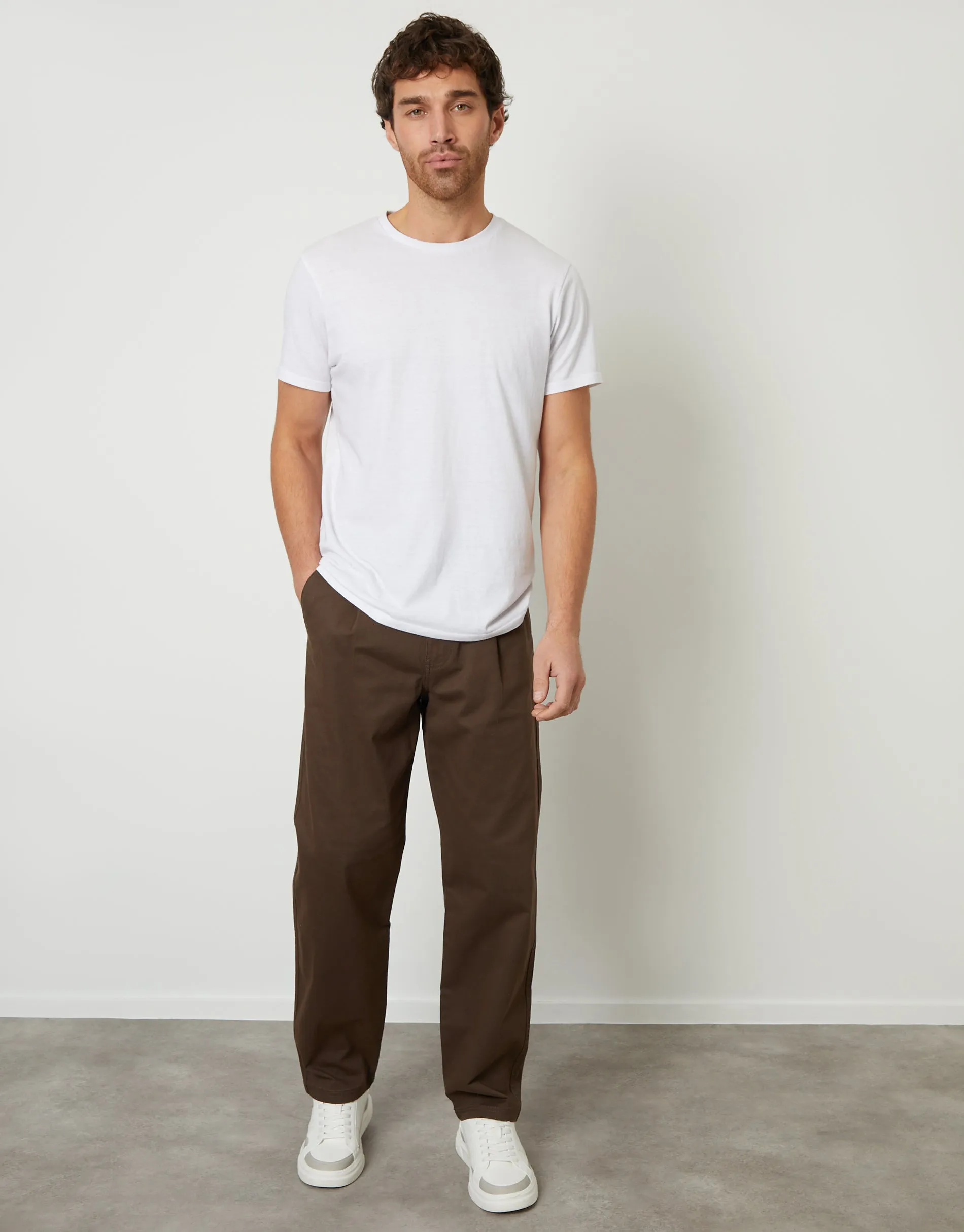 Chocolate Brown Straight Leg Pleated Chino Trousers sold by Threadbare product image thumbnail 3