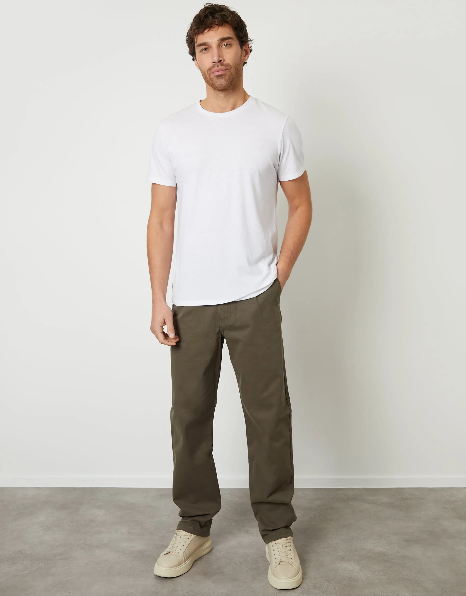 Khaki Green Straight Leg Pleated Chino Trousers sold by Threadbare product image thumbnail 3