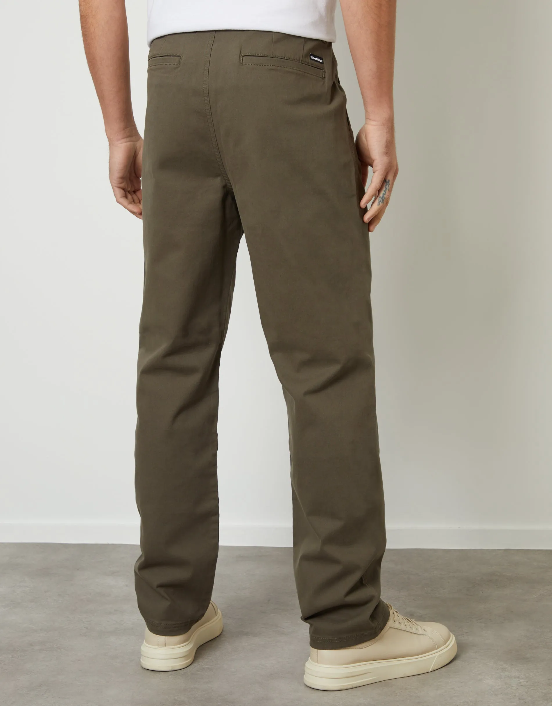 Khaki Green Straight Leg Pleated Chino Trousers sold by Threadbare product image thumbnail 2