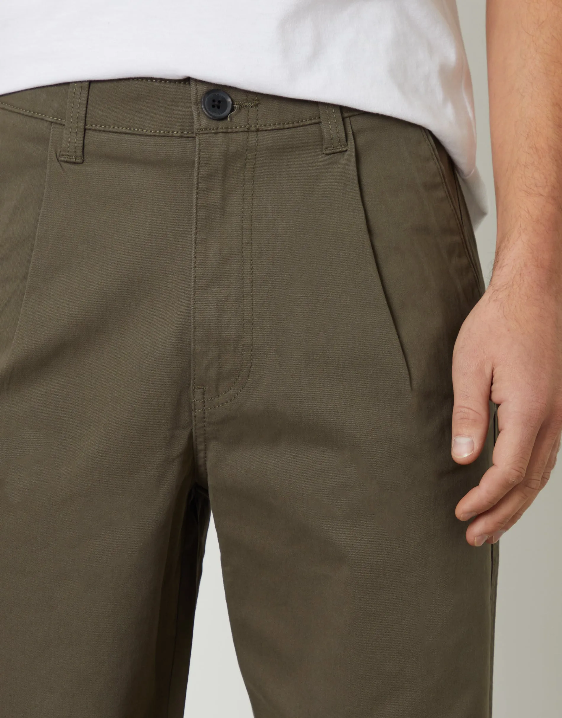 Khaki Green Straight Leg Pleated Chino Trousers sold by Threadbare product image thumbnail 4