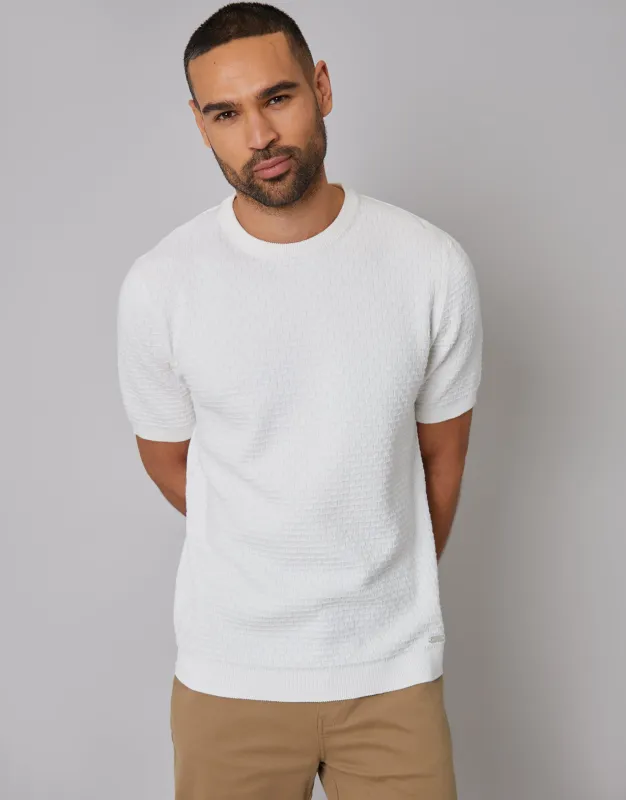 Ecru Textured Front Knitted T-Shirt sold by Threadbare